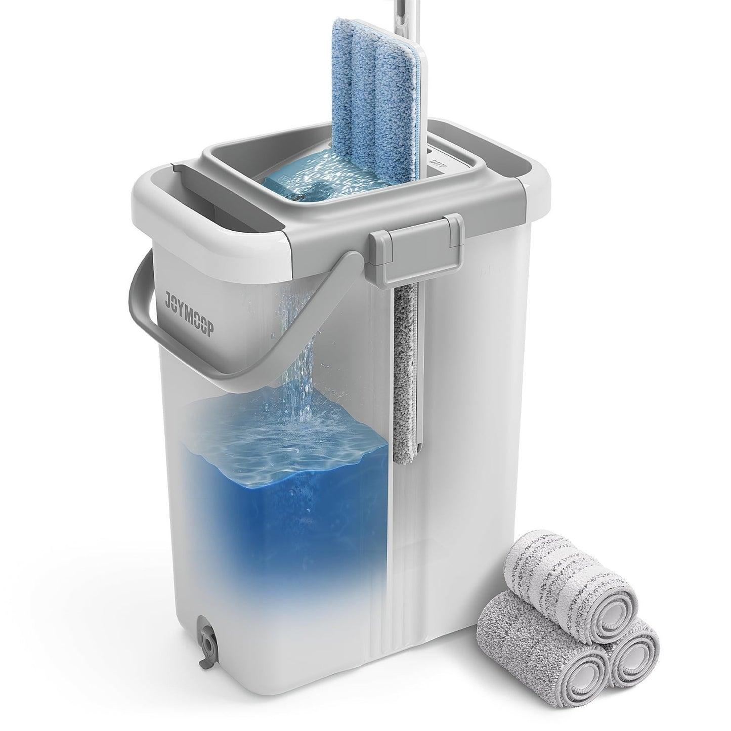 Mop and Bucket Set for Floor & Wall Cleaning, Flat Mop System 60" + 3 Pads, Home1