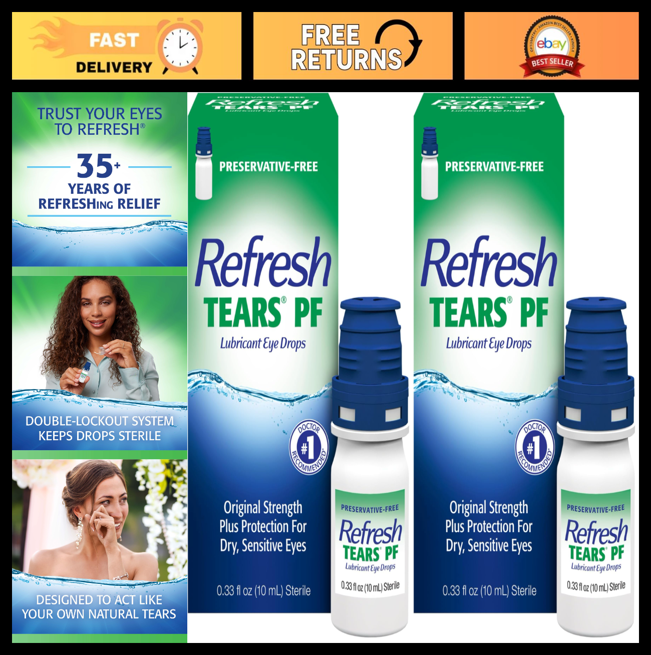 Preservative-Free Artificial Tears Eye Drops, Lubricant, 0.33 fl oz (Pack of 2)0