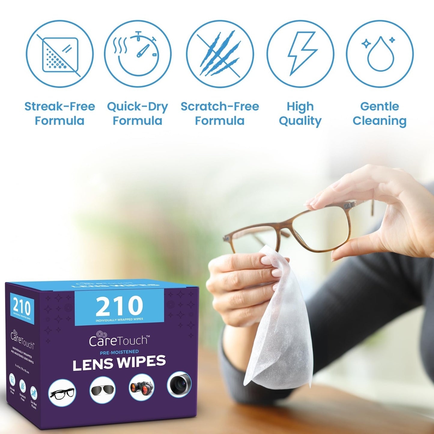 400 Count Eyeglass Lens Wipes - Pre-Moistened, Individually Wrapped, Portable Cl5