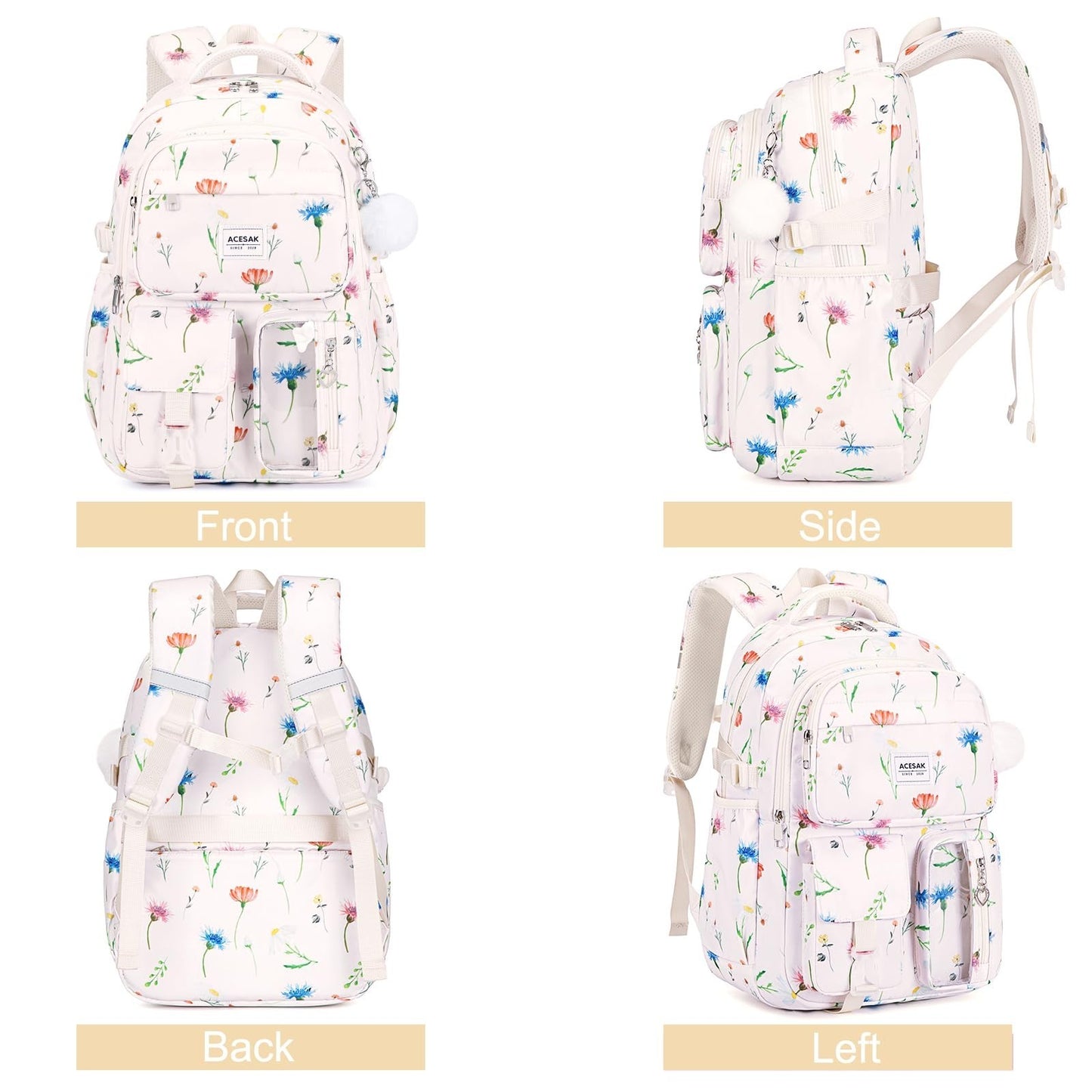 Stylish Girls Backpack with Lunch Bag & Pencil Pouch   Teen Laptop Bookbag, Beig6