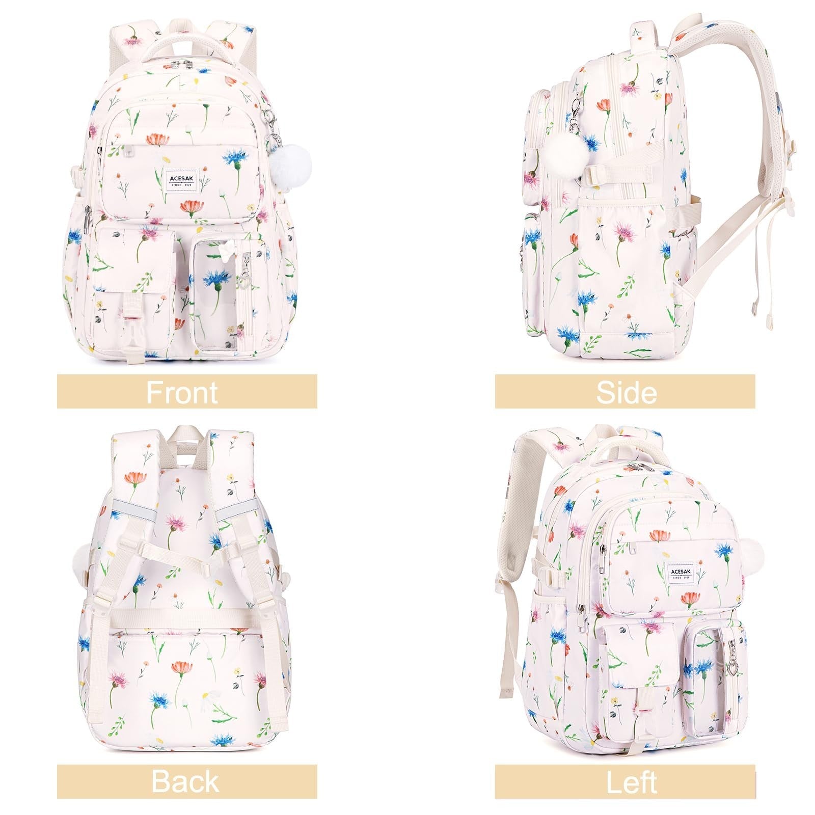 Stylish Girls Backpack with Lunch Bag & Pencil Pouch   Teen Laptop Bookbag, Beig6
