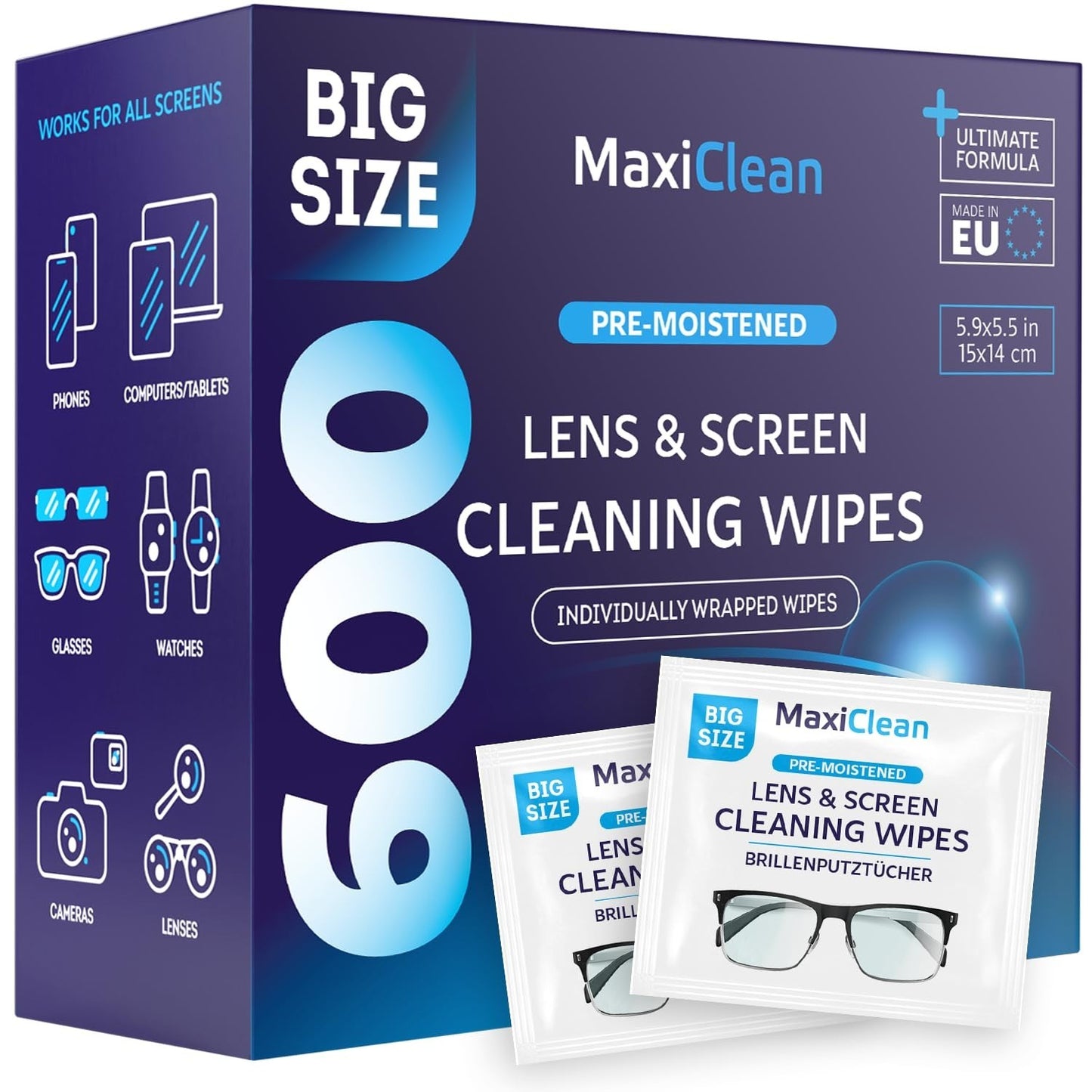 Pre-Moistened Lens Wipes - 600 Individually Wrapped Glasses & Screen Cleaners1