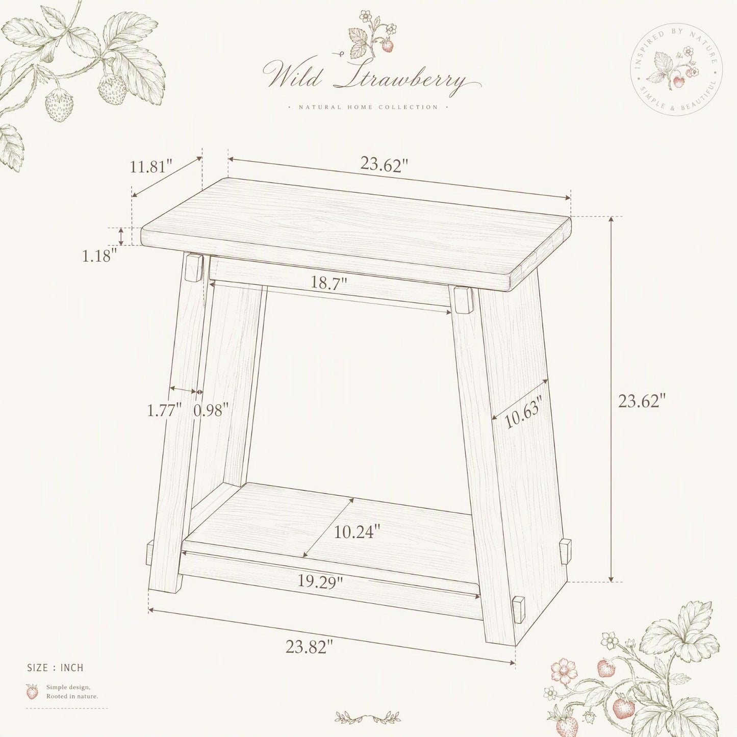 Set of 2 Solid Wood End Tables - 2 Tier Rectangle Side Tables with Shelf, Rustic2
