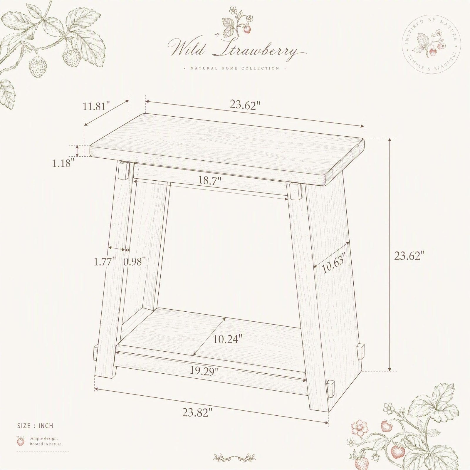 Set of 2 Solid Wood End Tables - 2 Tier Rectangle Side Tables with Shelf, Rustic2