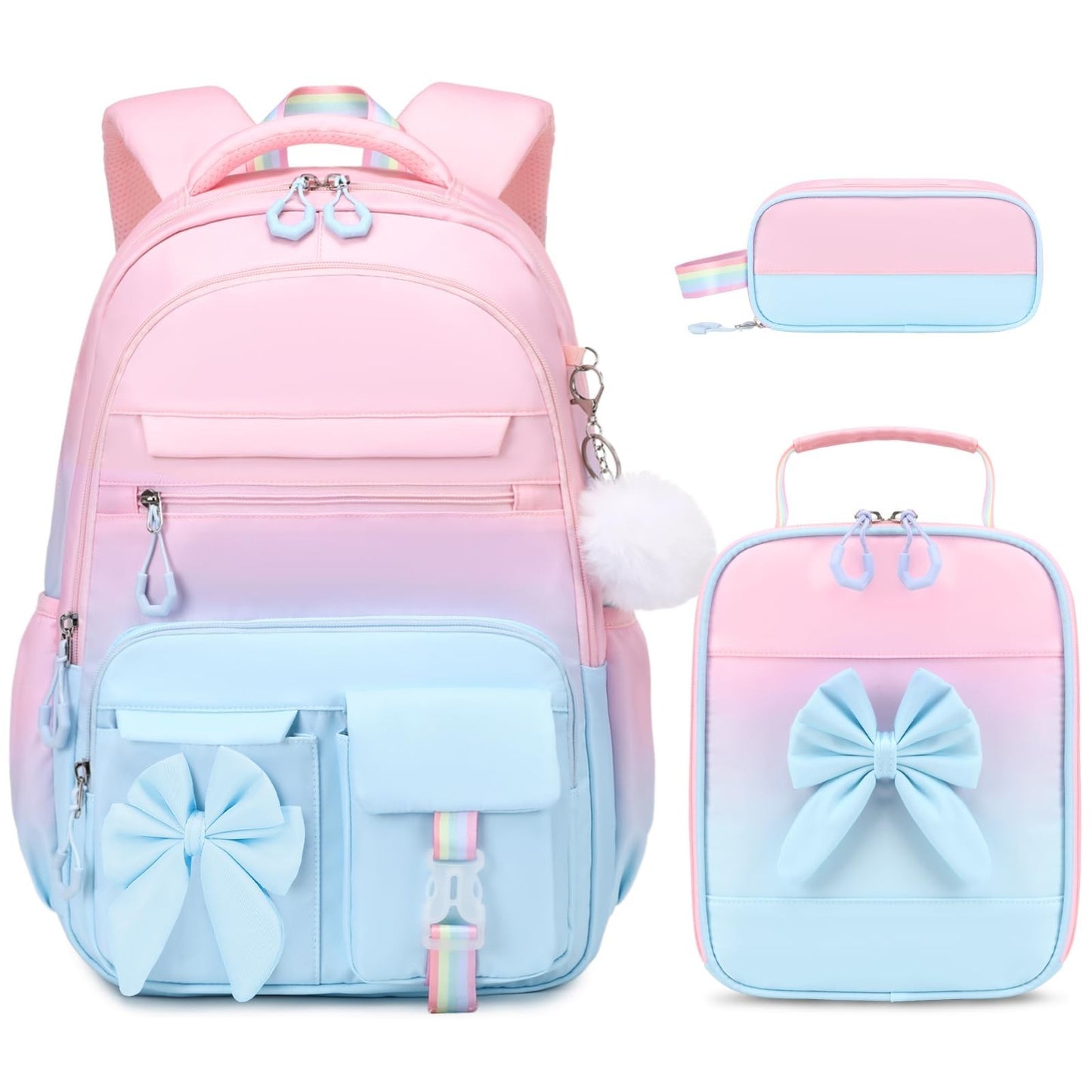 Cute Girls Backpack Set with Lunch Bag & Pencil Case   Stylish School Bag for Ki1