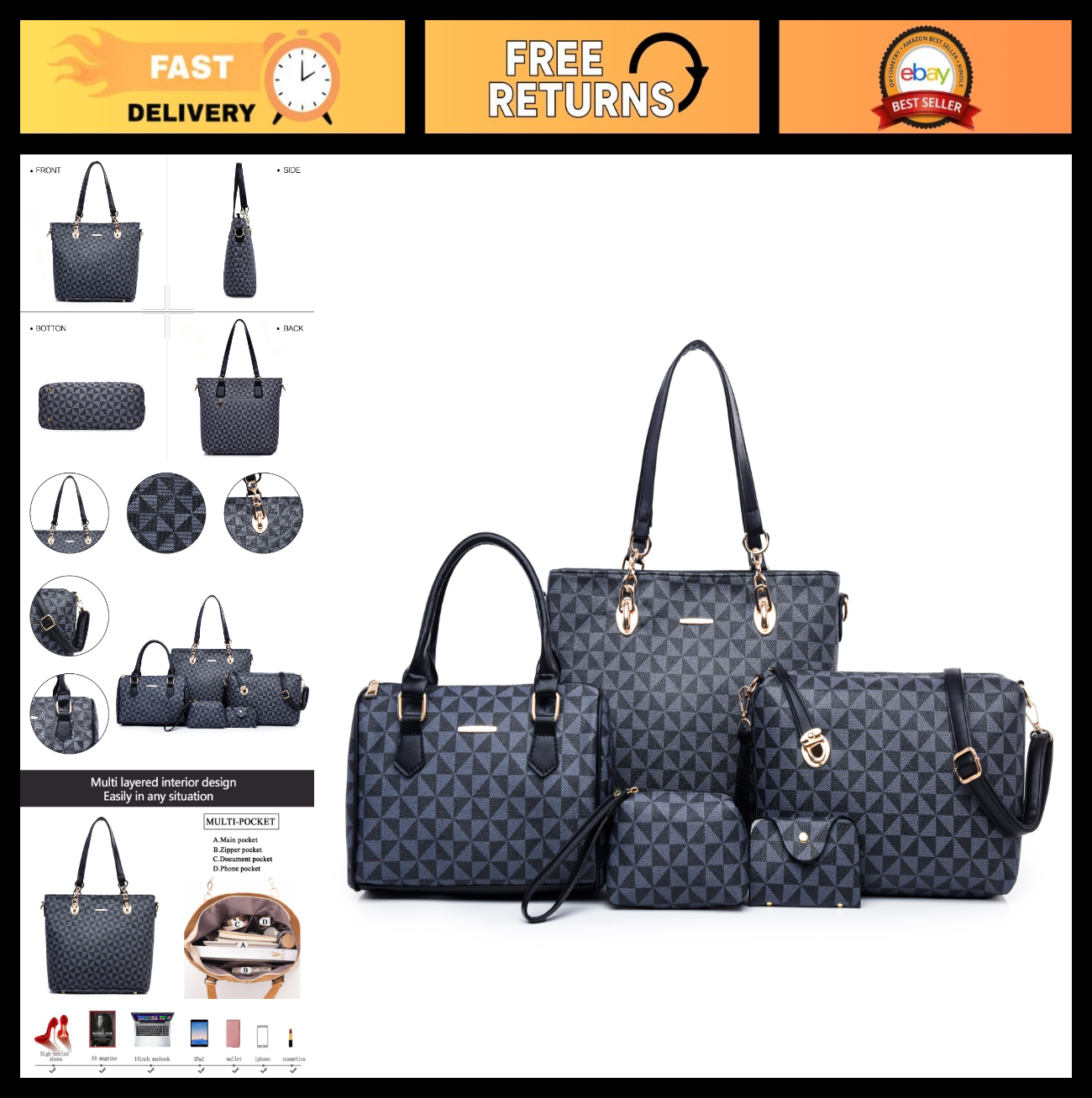 Designer Handbags for Women - Satchel Tote Shoulder Bag, Stylish Purse, Top Hand0