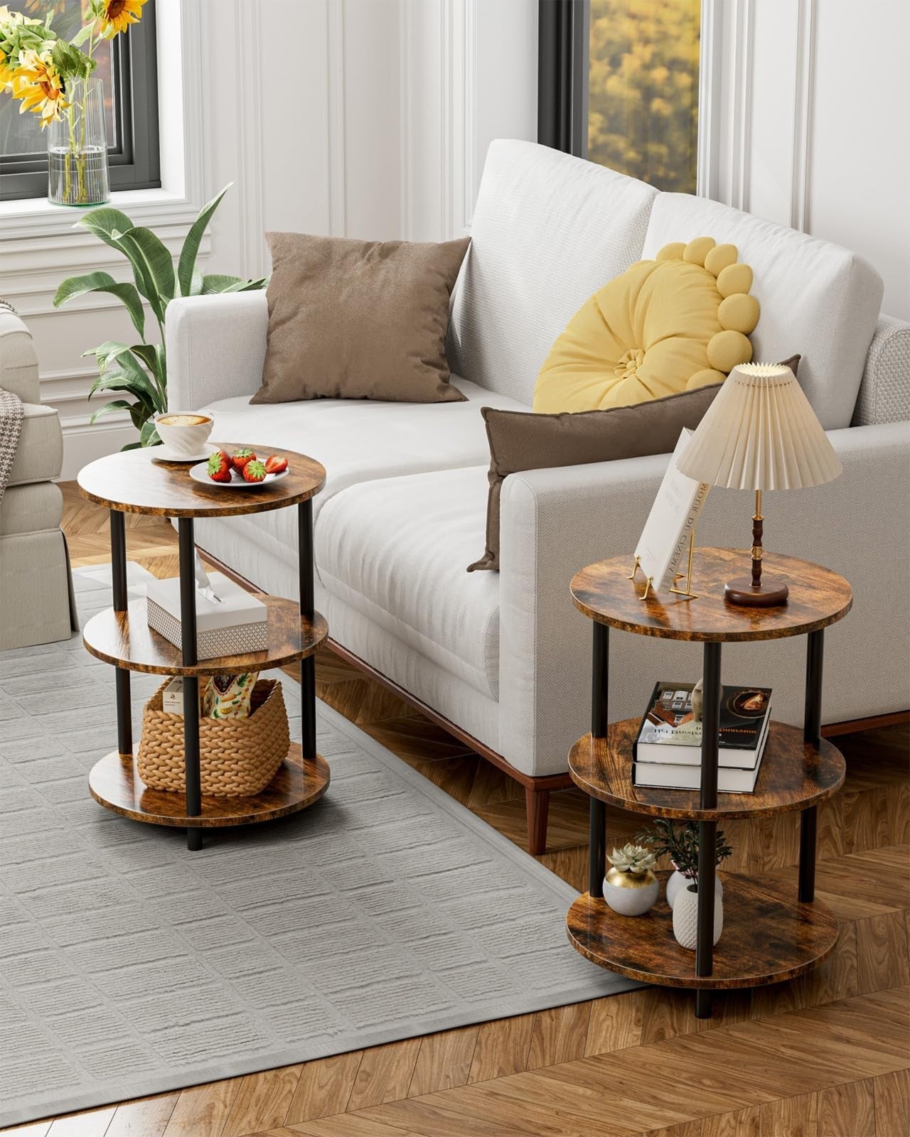 Set of 2 Small Round End Tables - 3 Tier Accent Nightstands for Bedroom, Living2