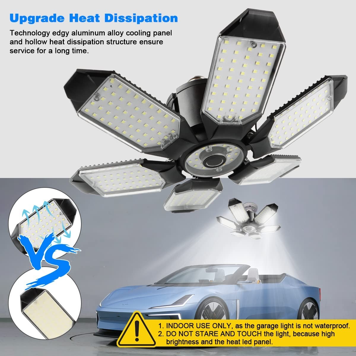 Super Bright 160W LED Garage Light   64000LM Deformable Panels for Workshop, Bas3