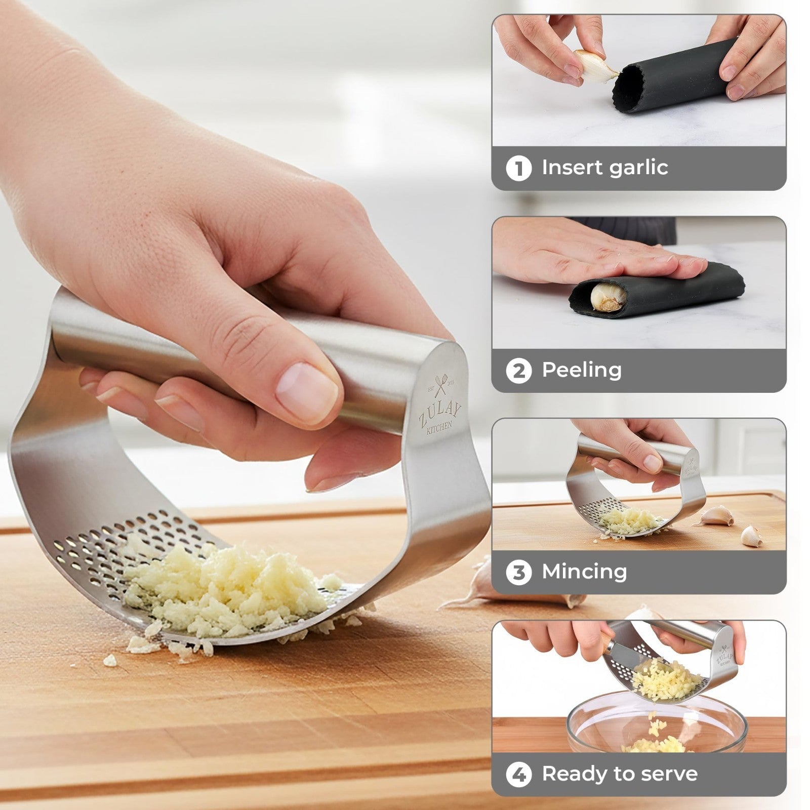 Stainless Steel Garlic Press Rocker Set   Durable Mincer Tool, Easy Clean, Peele3