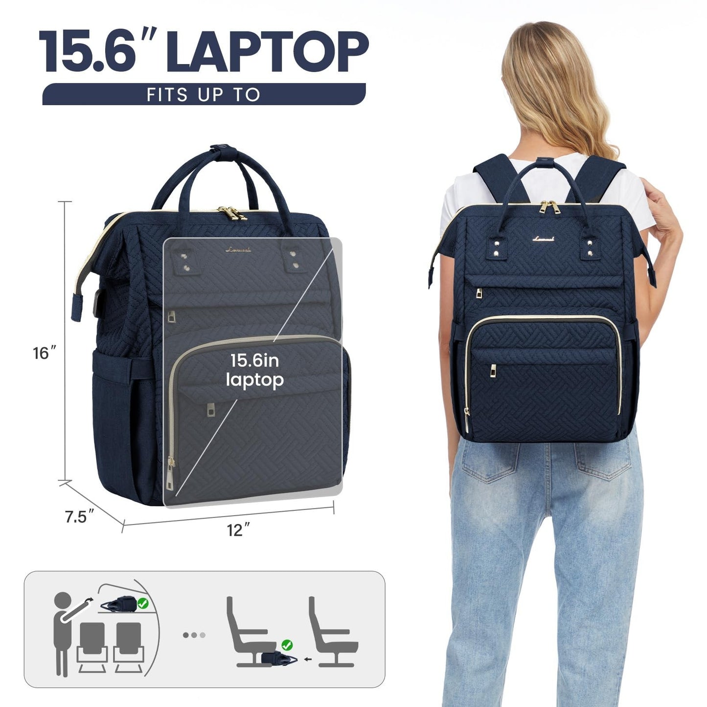 Stylish 15.6" Laptop Backpack for Women   Waterproof Travel Bag with USB Port, P4