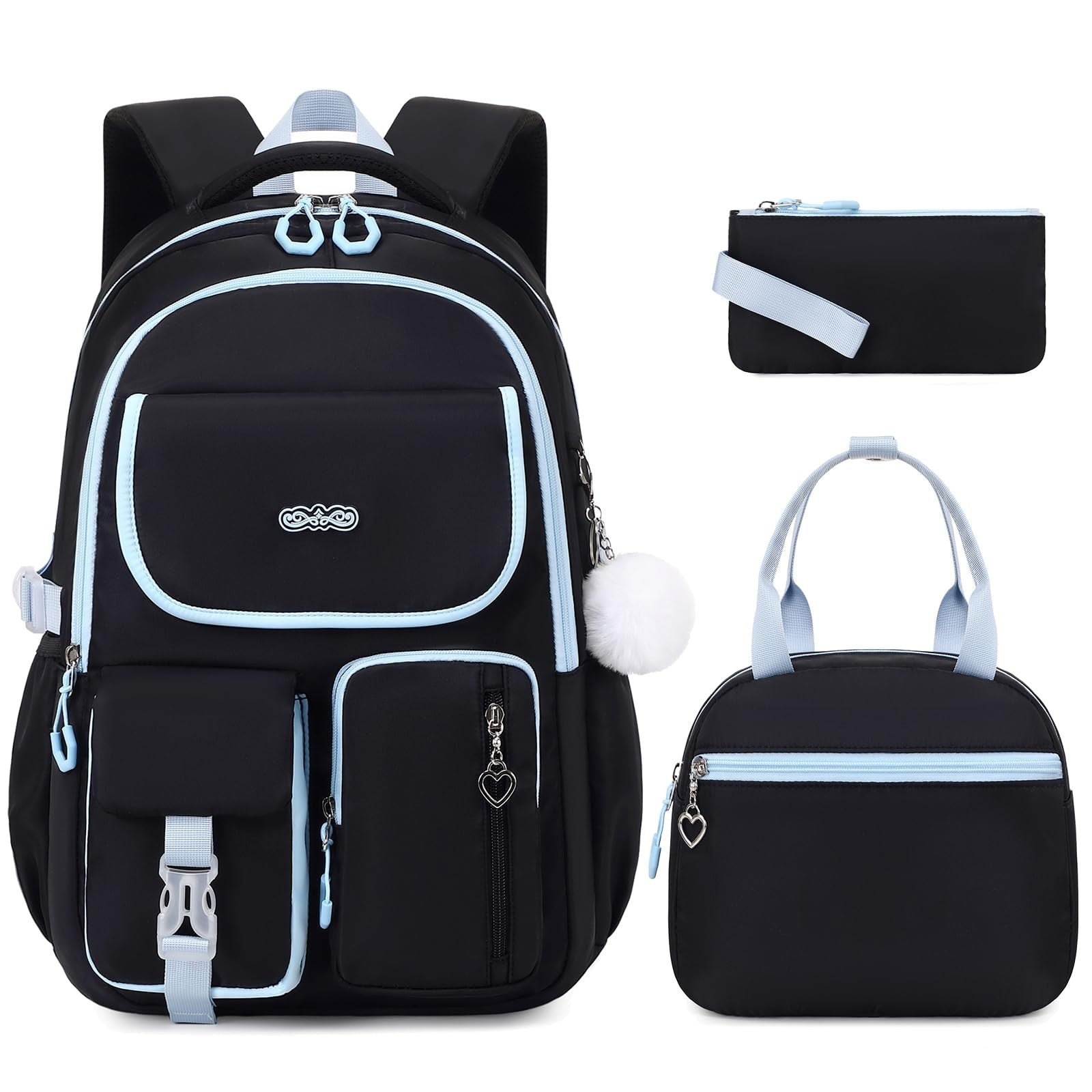 3PCS Girls School Backpack Set with Lunch Box & Pencil Pouch   Stylish & Durable1