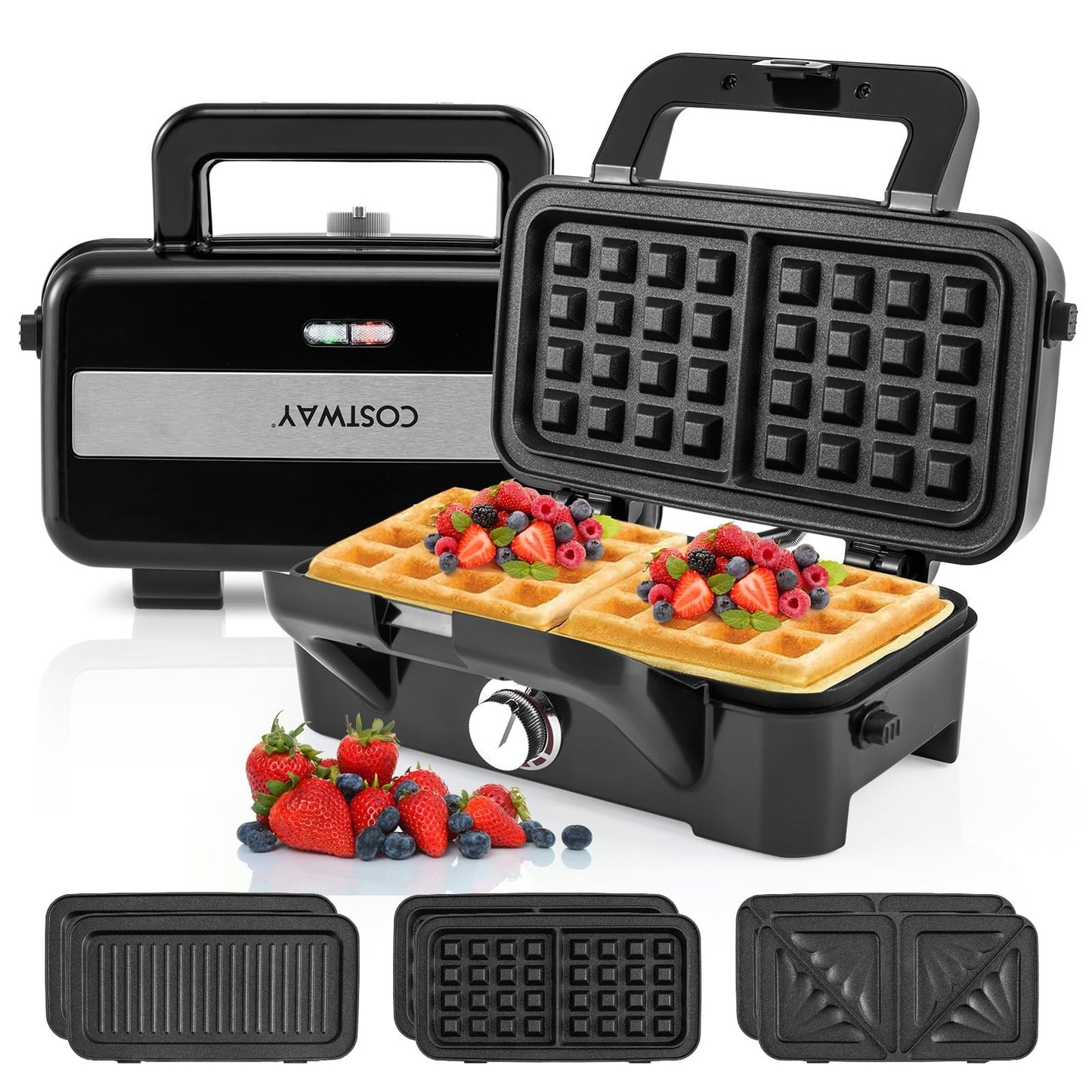 1200W Waffle Maker & Panini Grill - 3-in-1 Sandwich Maker with Non-Stick Plates1