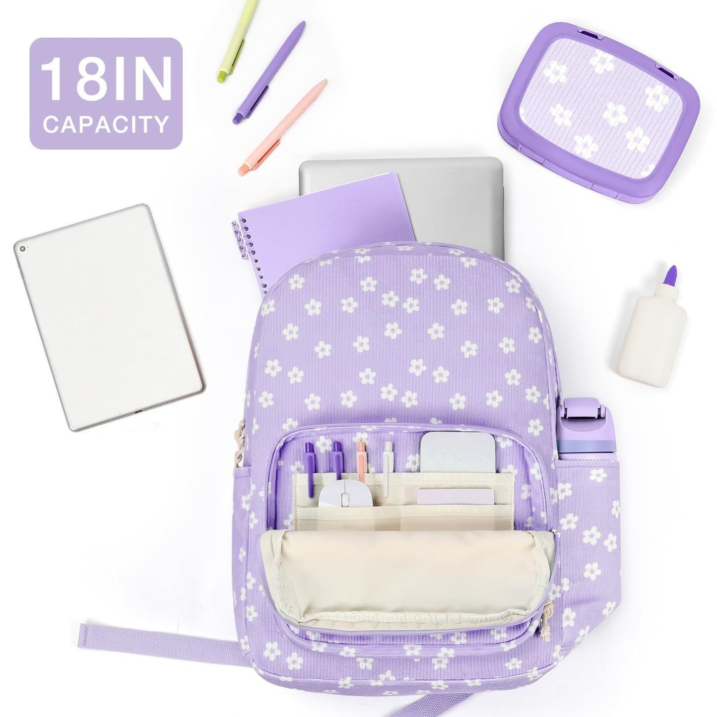 Stylish Preppy Corduroy Kids Backpack, Cute School Bookbag for Girls, Durable &4