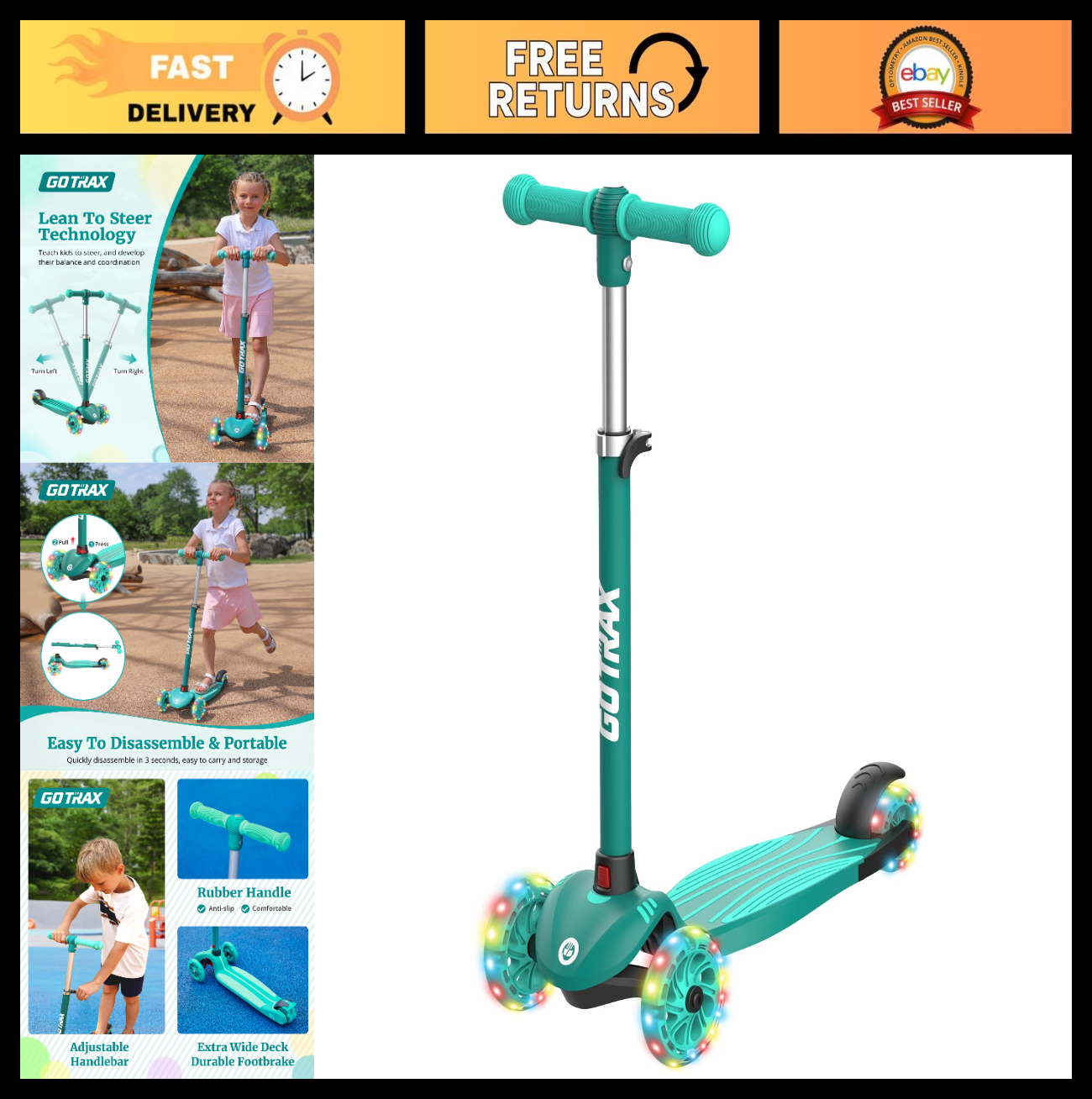 Kids Kick Scooter 3 Wheels for Boys & Girls 2-8, Fun Outdoor Gift for Children0