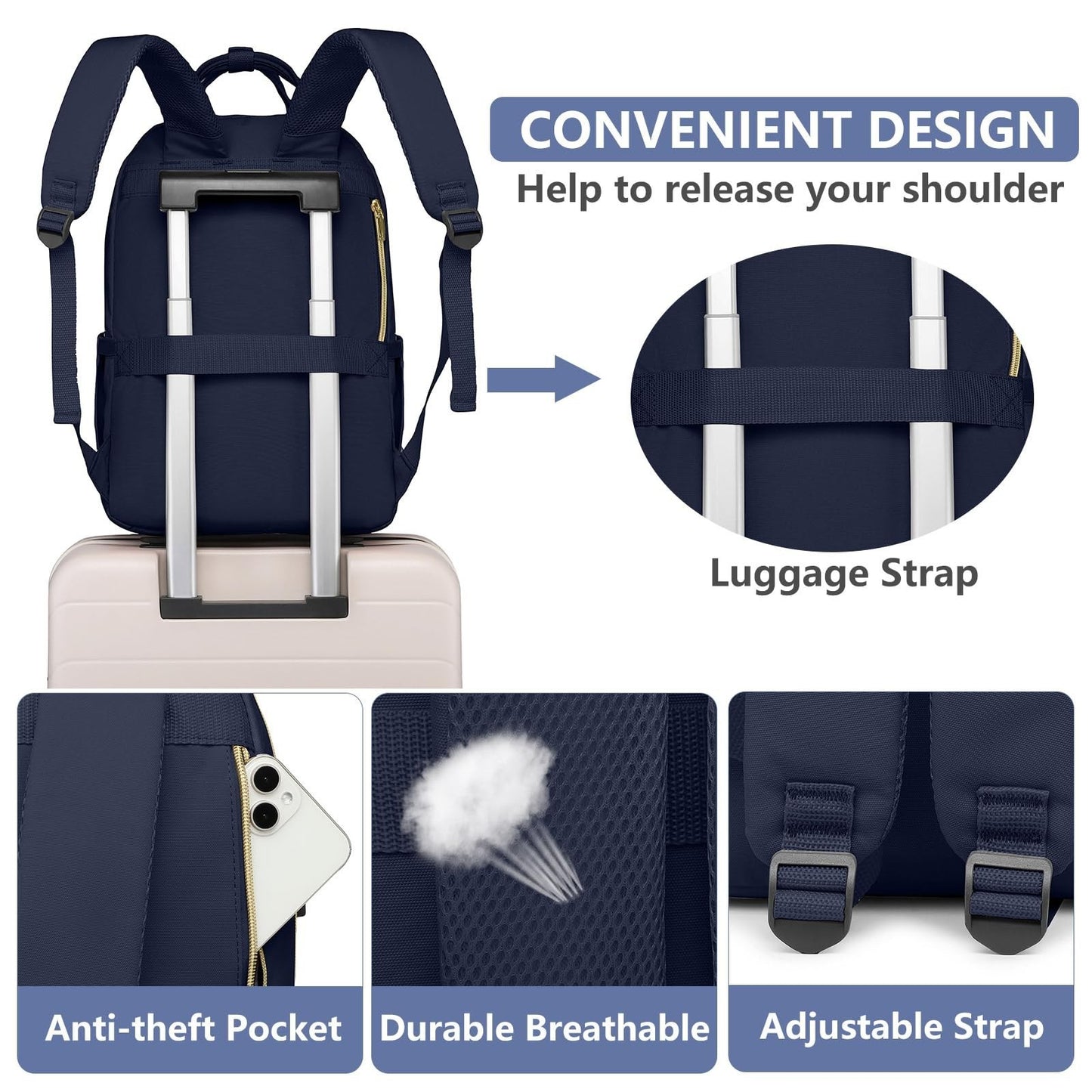 Stylish 15.6" Laptop Backpack for Women   Waterproof Travel Bag with USB Charger4
