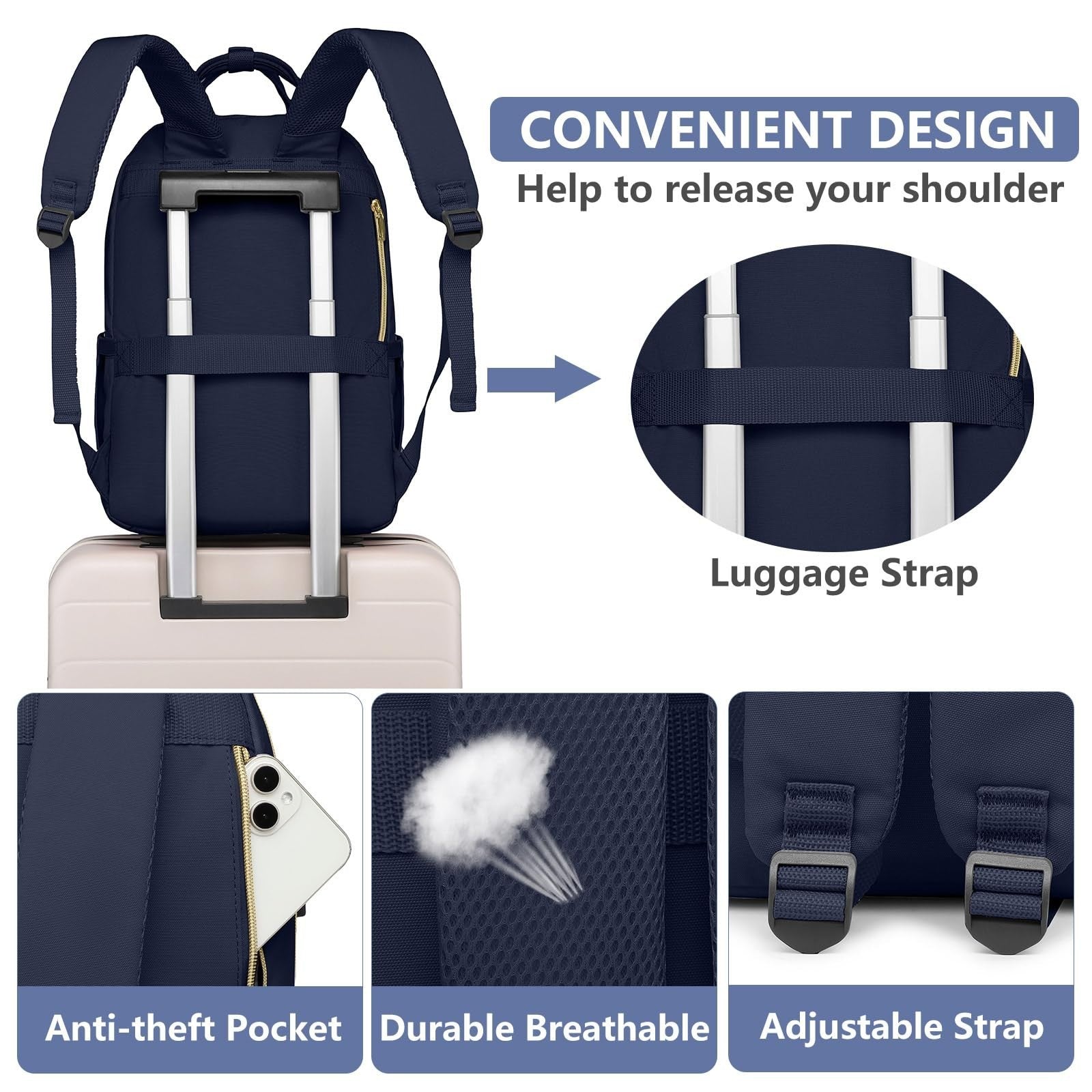 Stylish 15.6" Laptop Backpack for Women   Waterproof Travel Bag with USB Charger4