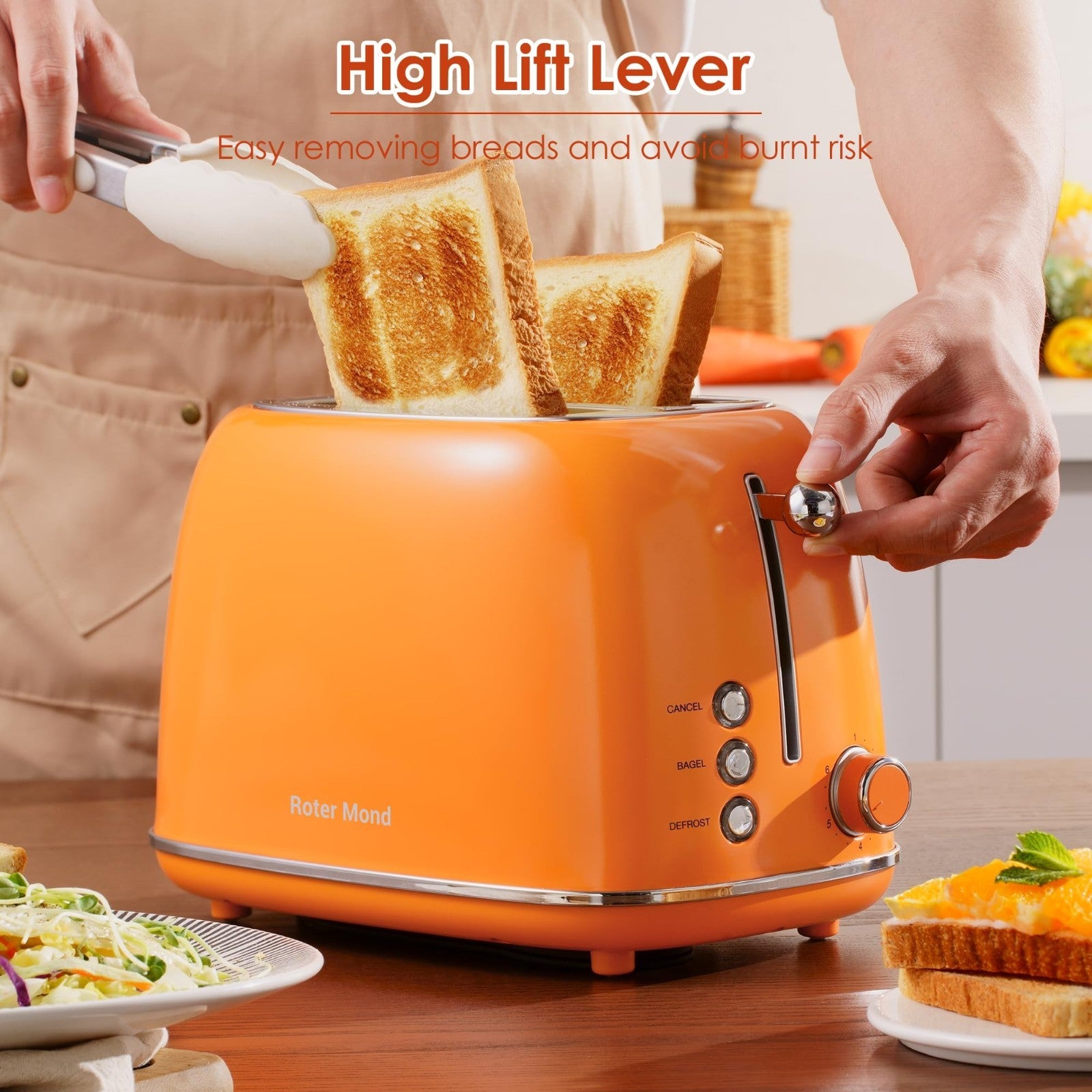 Retro Stainless Steel 2 Slice Toaster with Bagel, Cancel, Defrost, 6 Shade Setti1