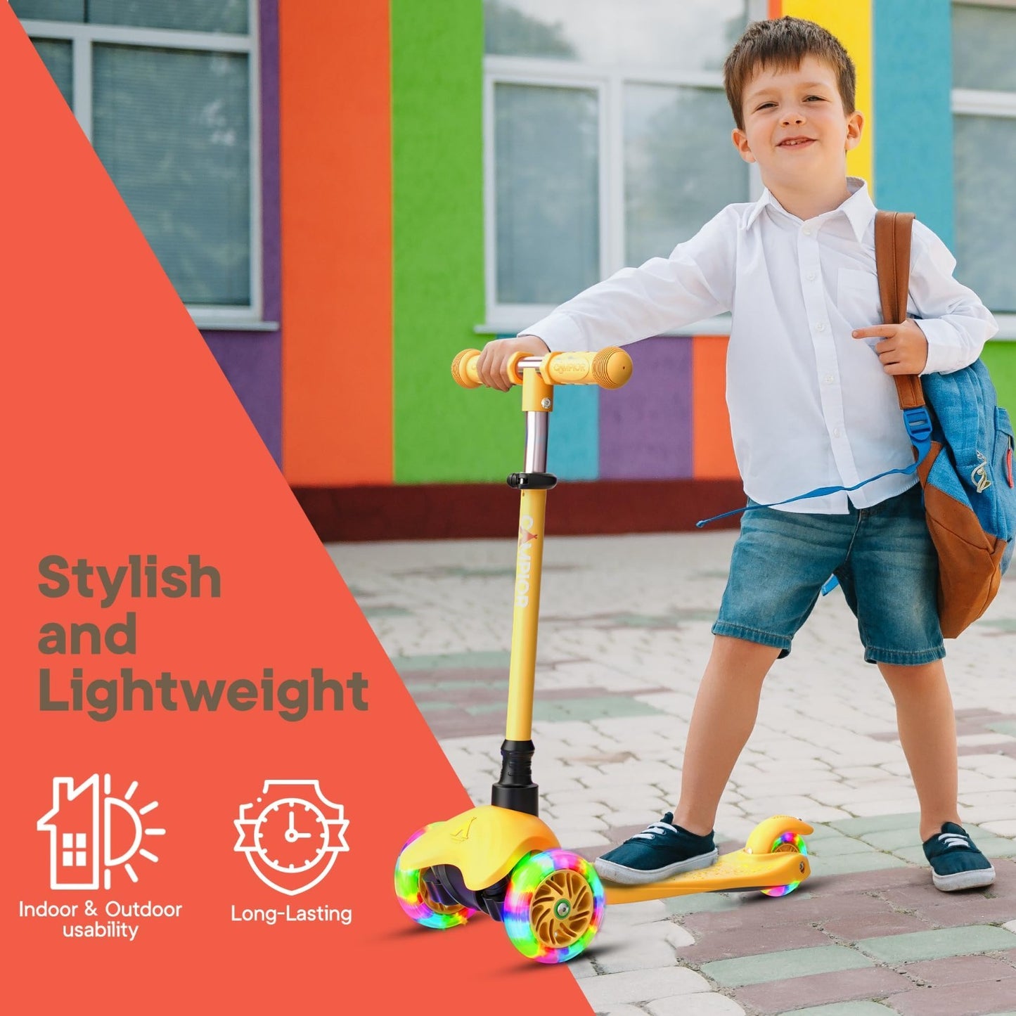 Kids Yellow Mini 3-Wheel Scooter - Lean-to-Steer, LED Wheels, Adjustable Handleb8