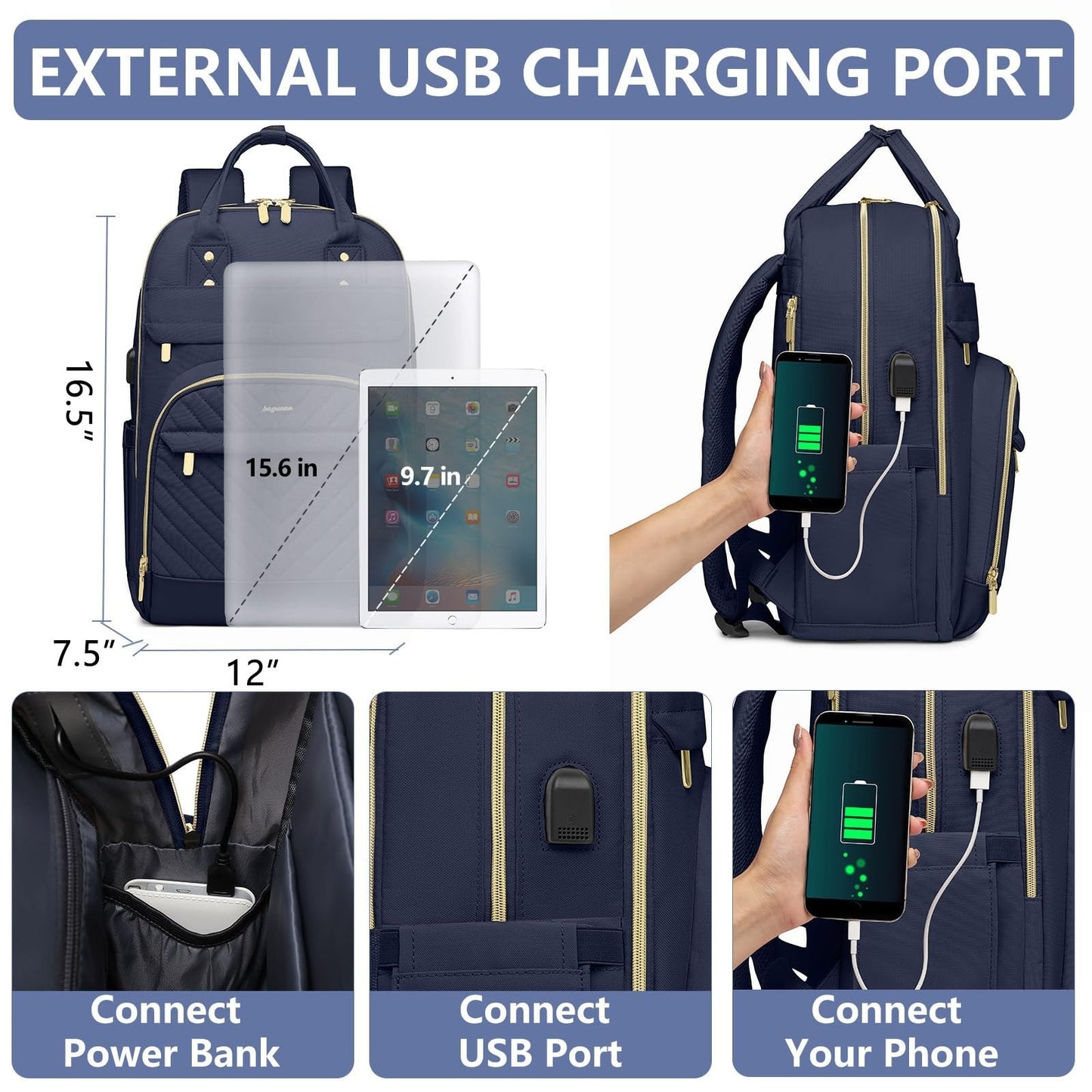 Stylish 15.6" Laptop Backpack for Women   Waterproof Travel Bag with USB Charger3