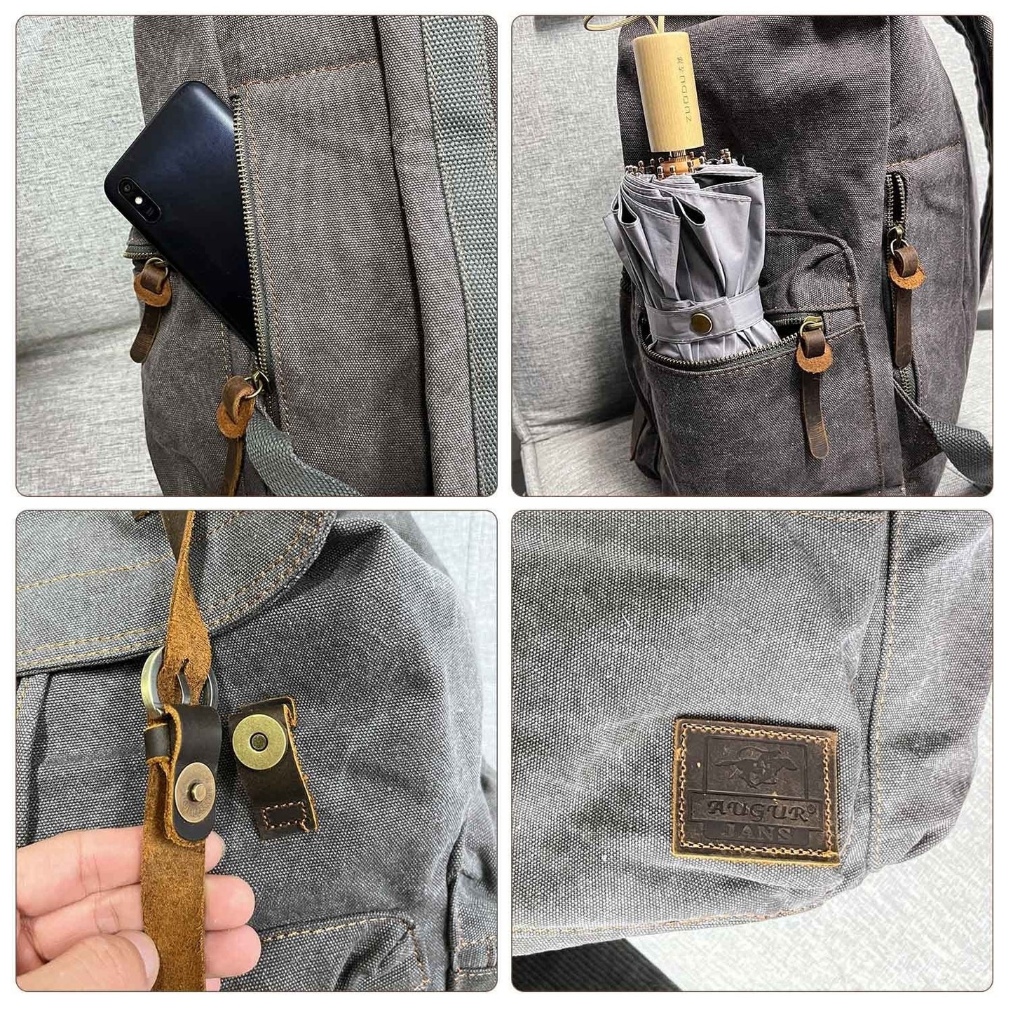 High Capacity Canvas Vintage Backpack for Camping, Hiking, Travel, 12 15" Laptop2
