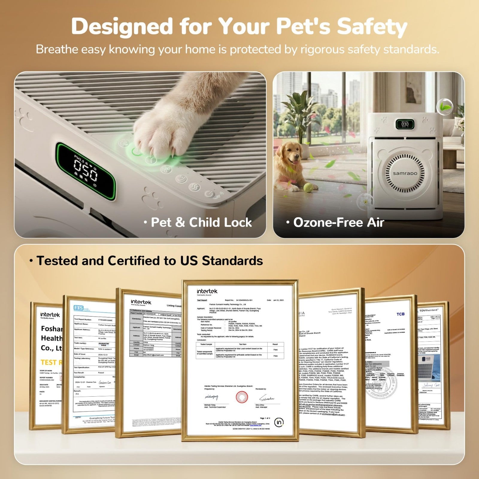 Pet Air Purifier for Home, H13 HEPA Filter, 2500 Sq Ft, Smart App Control, Washa8