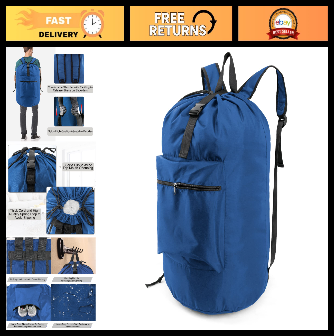 Extra Large Portable Laundry Backpack - Heavy-Duty Drawstring Bag for Travel, Co0