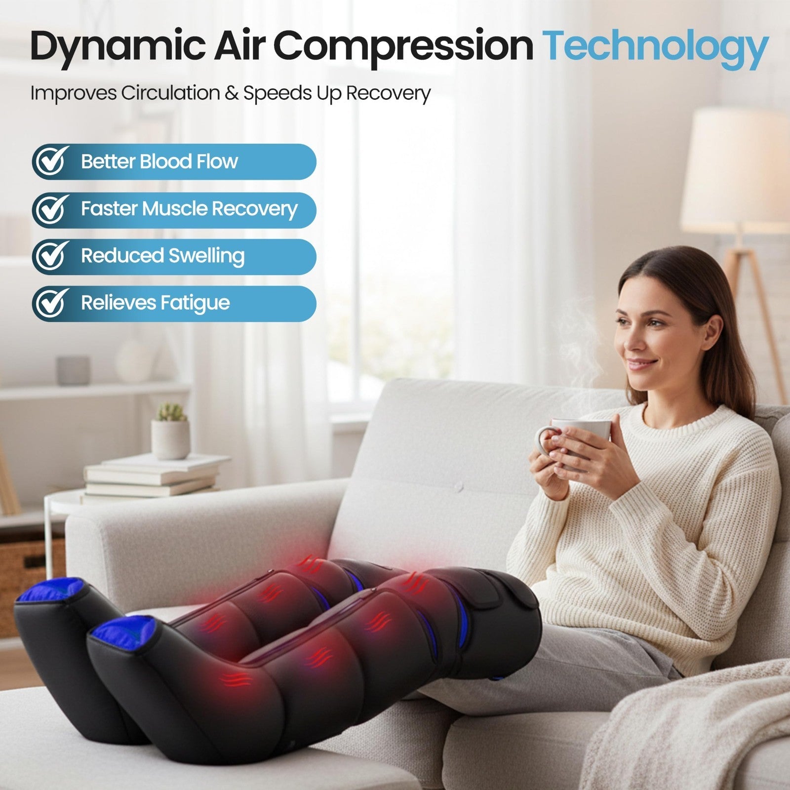 Leg Massager with Heat & Compression for Pain Relief, Circulation Boost, 9 Inten2