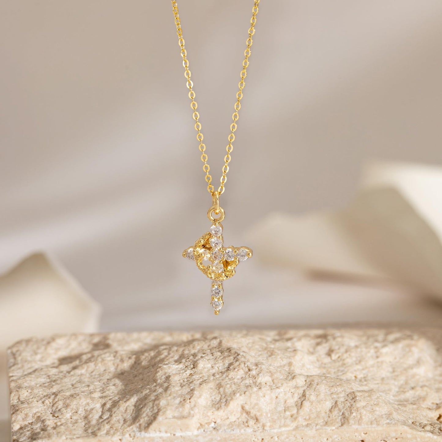 14K Gold Plated Crown Cross Necklace for Women   Dainty Christian Faith Pendant,5