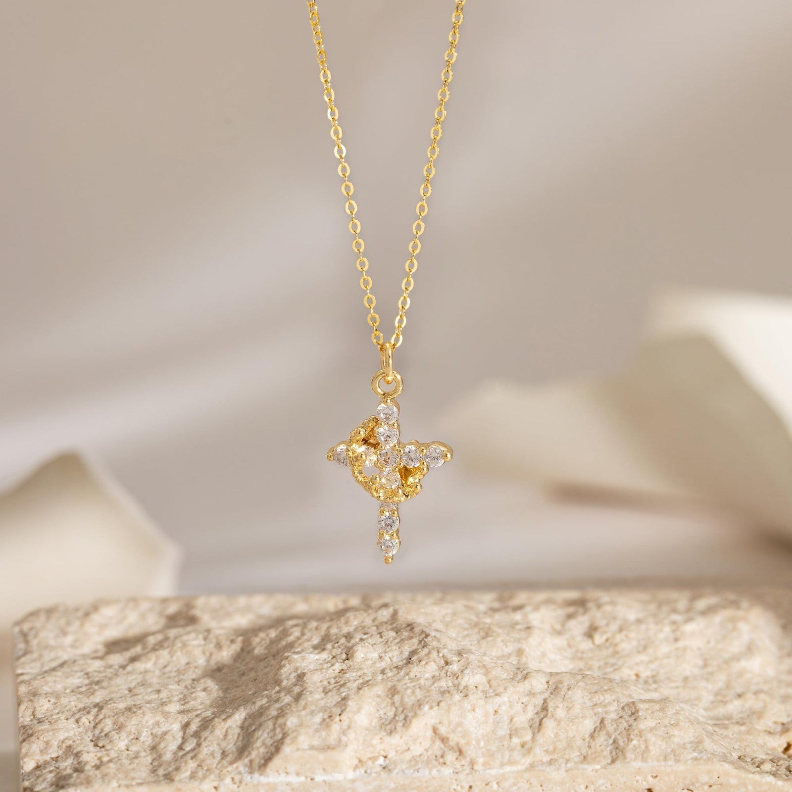 14K Gold Plated Crown Cross Necklace for Women   Dainty Christian Faith Pendant,5