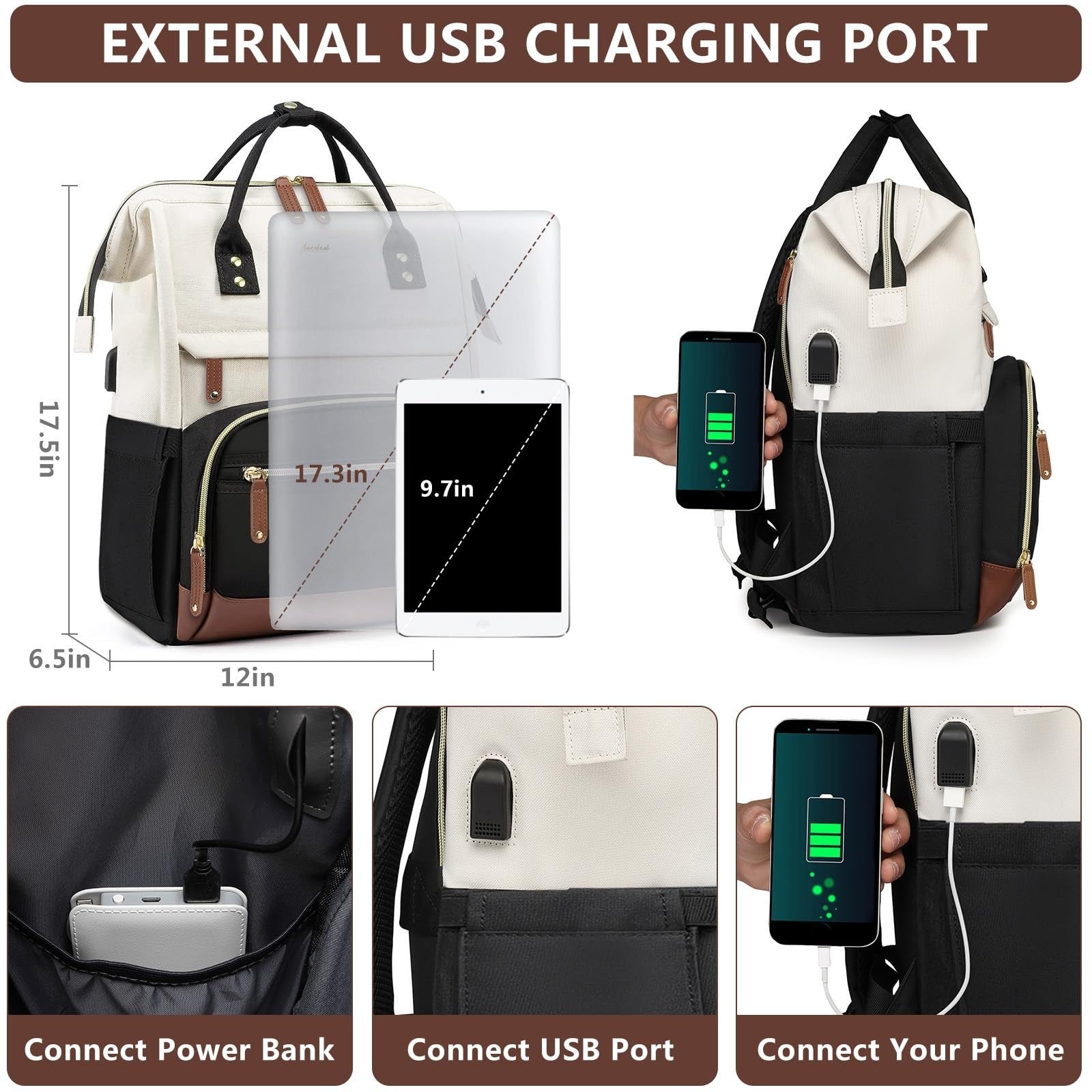 Large Capacity Laptop Backpack for Women, 17" USB Port Casual Travel Bag, Waterp3
