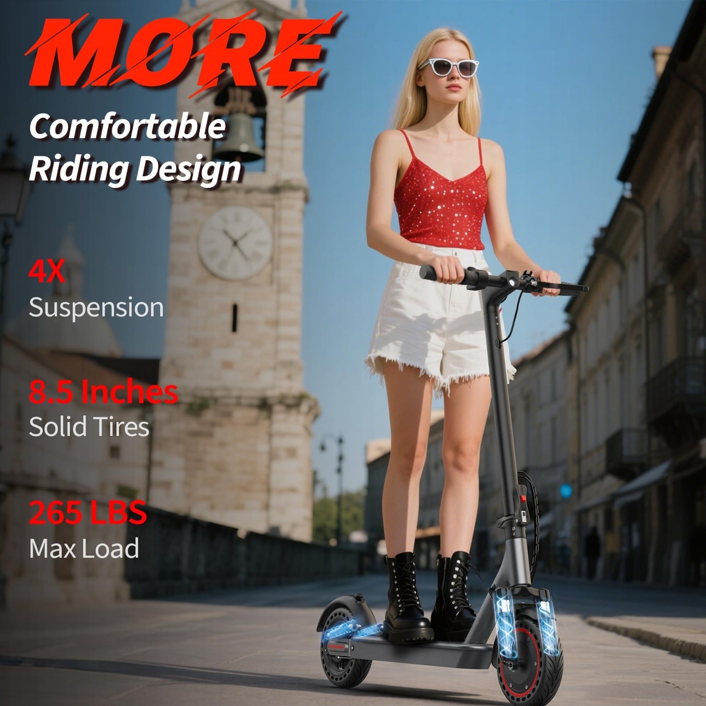 Powerful Electric Scooter 500W Motor, 19MPH Speed, 16-27 Miles Range, Folding E-3