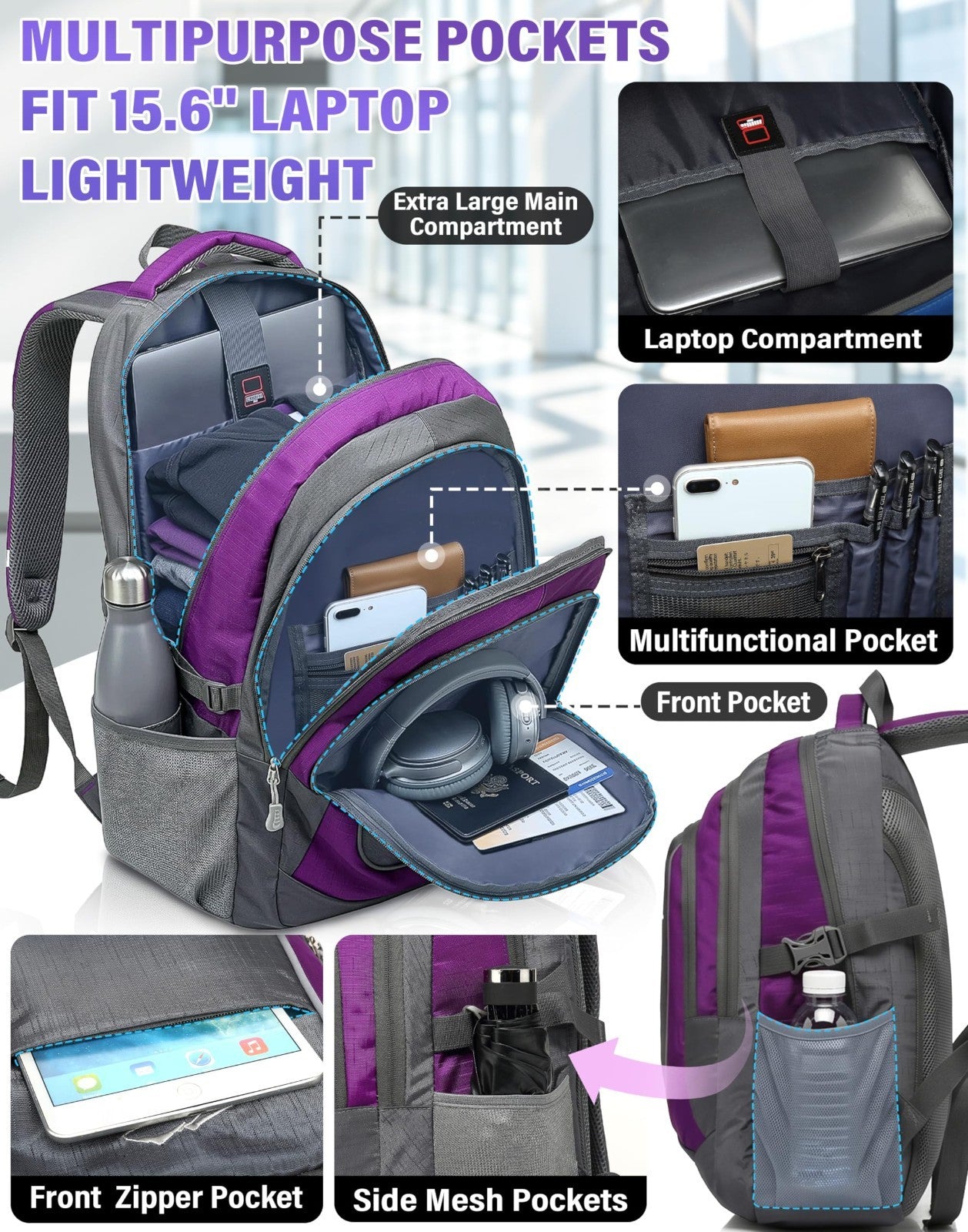 Sturdy College Backpack for Laptops Up to 15.6"   Multi Compartment Travel Bag,2