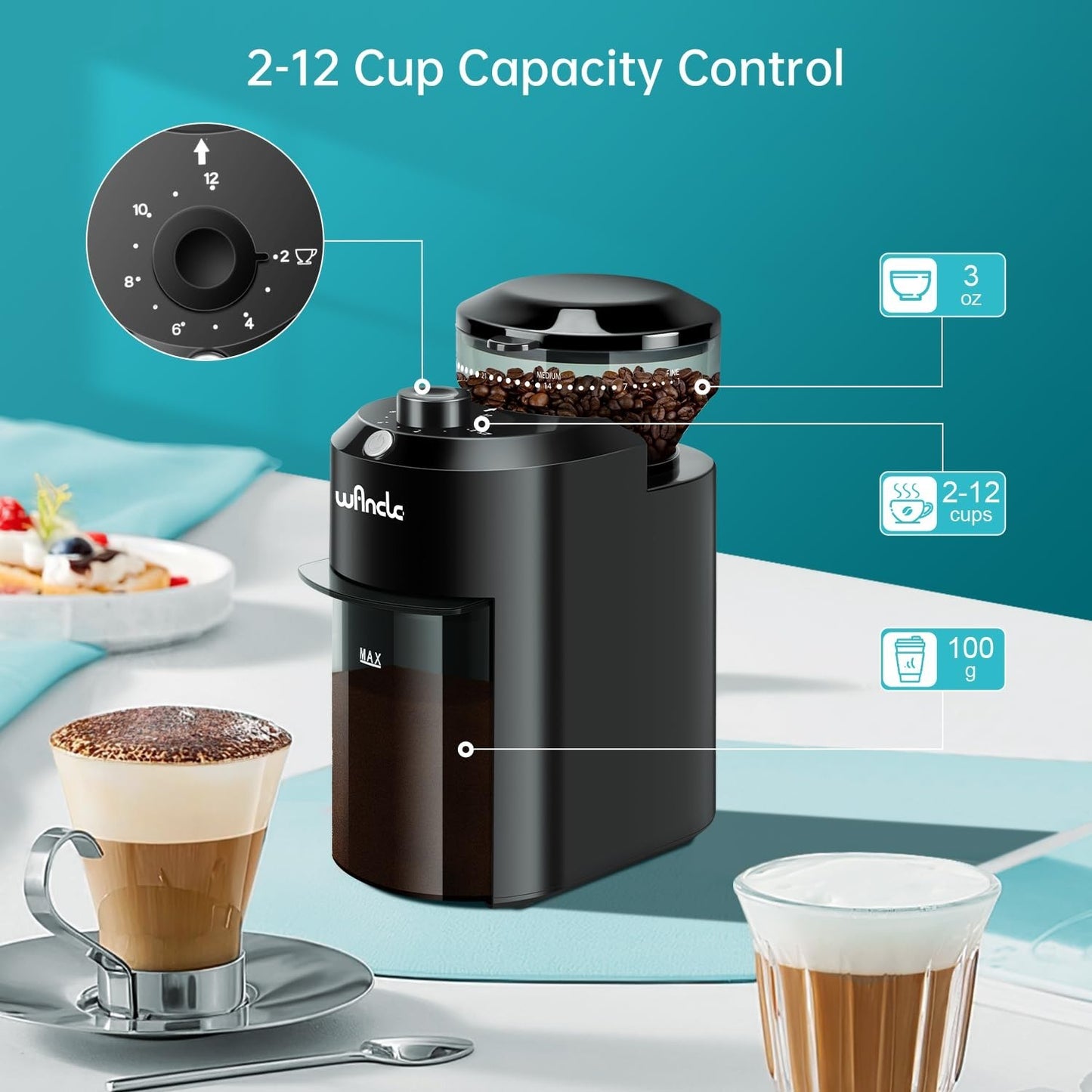 Electric Burr Coffee Grinder   28 Adjustable Grind Settings for 12 Cups   Profes3