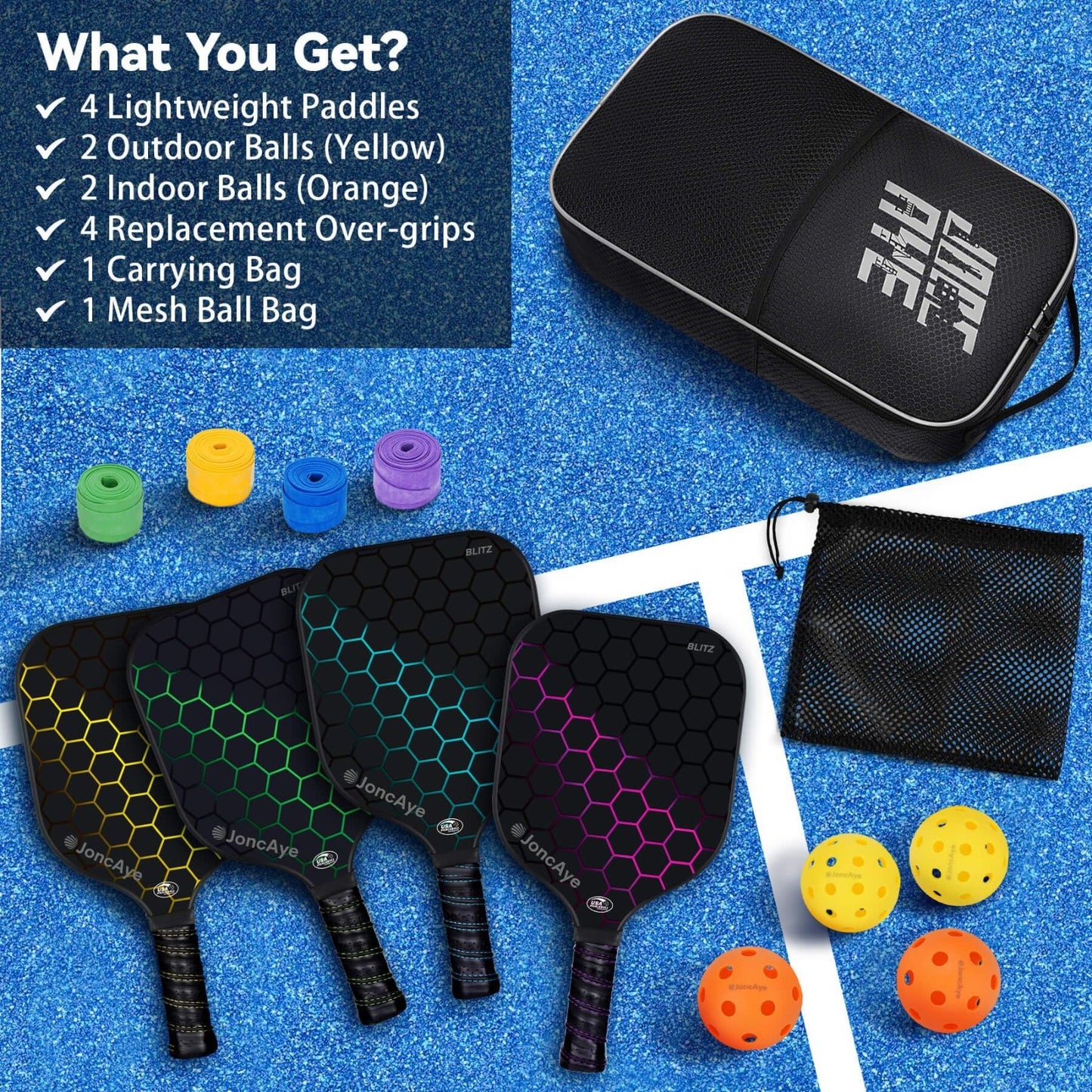 Pickleball Paddle Set of 4 or 2 - USAPA Approved Fiberglass Rackets, Lightweight7
