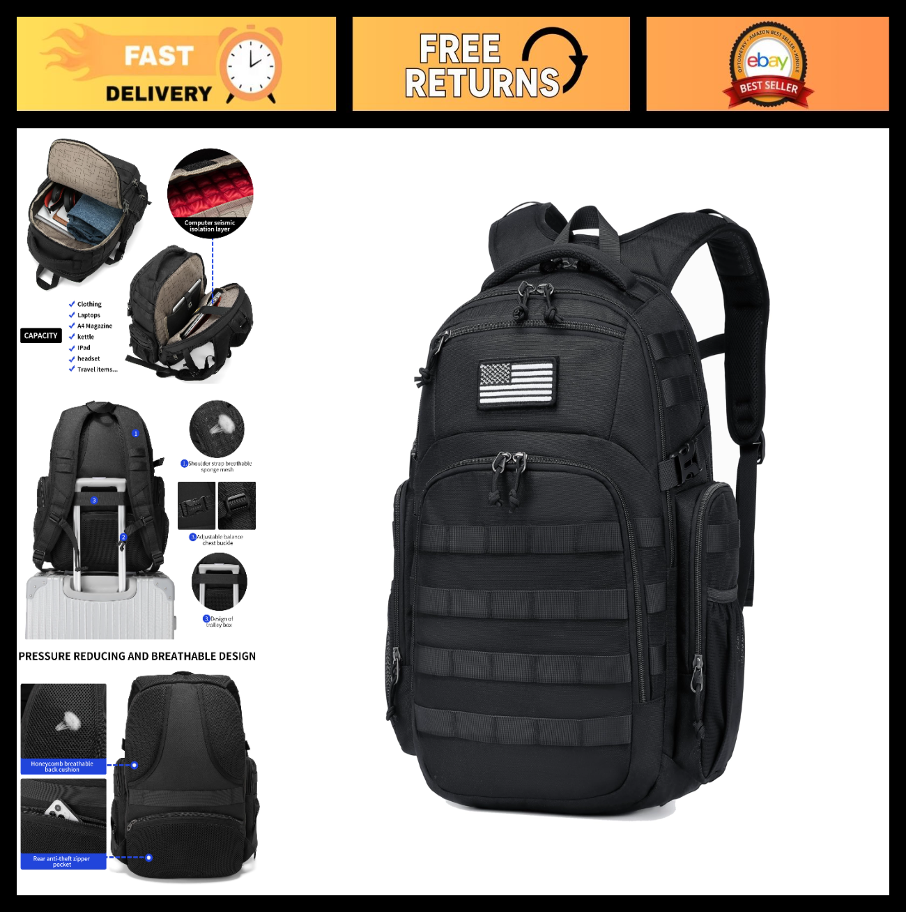 Tactical Military Backpack for Men   Small Black Assault Bag, Outdoor Gear0