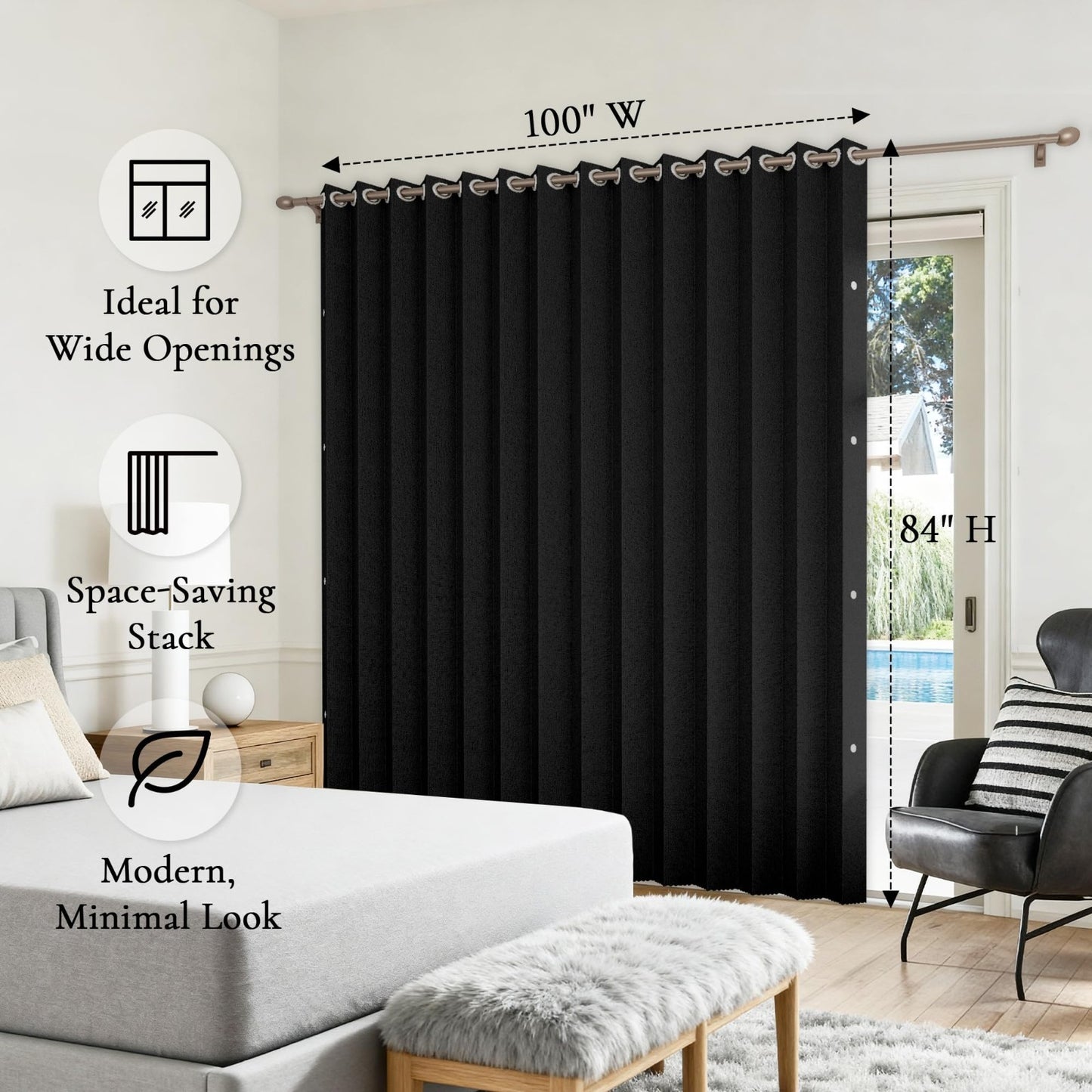 Vertical Privacy Shades   Memory Foam Pinch Pleated Drape, 78" Wide, 1 Panel, Bl8