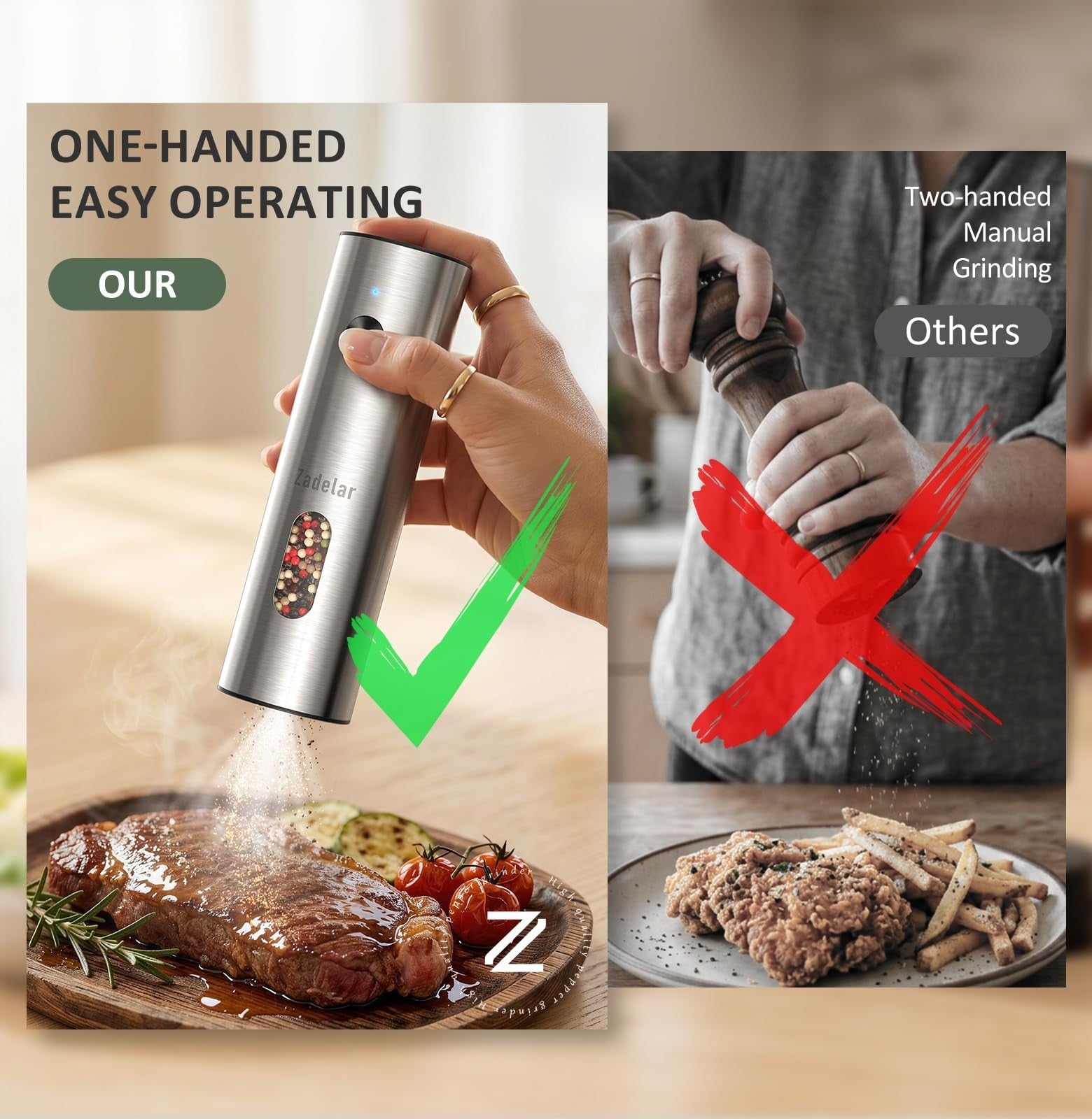Rechargeable Electric Salt & Pepper Grinder Set   USB C, Adjustable Coarseness,4