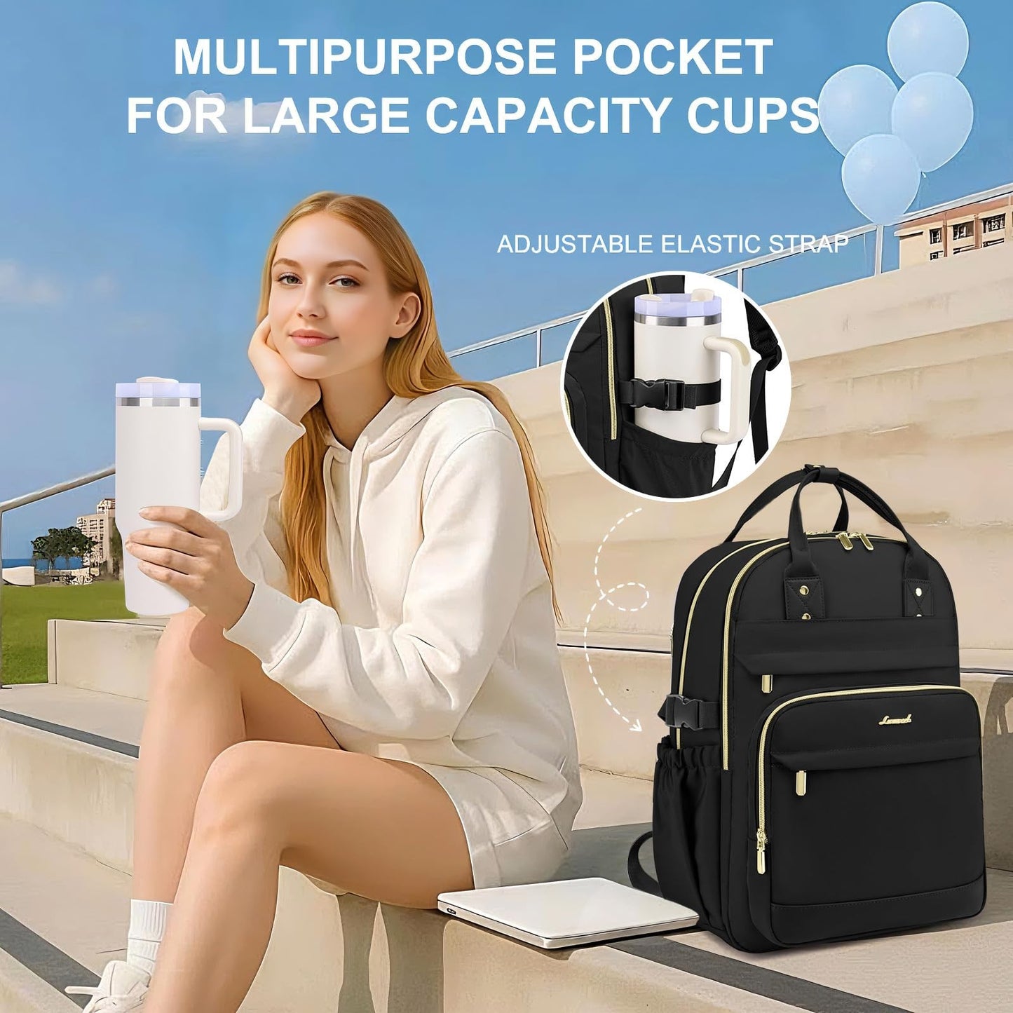 Stylish Waterproof Laptop Backpack for Women   15.6" College Bookbag with Pouch,2