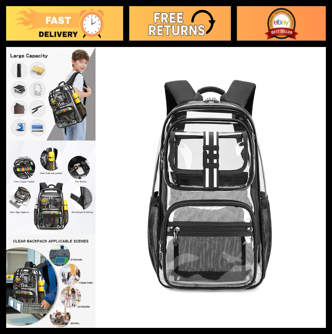 Clear Kids Backpack for School, Heavy Duty 16in Book Bag for Boys & Girls 6 100