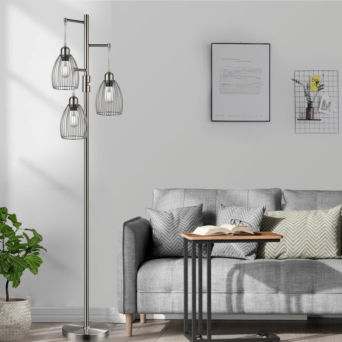 Dimmable Industrial Floor Lamp with 3 LED Edison Bulbs, Elegant Teardrop Design,6