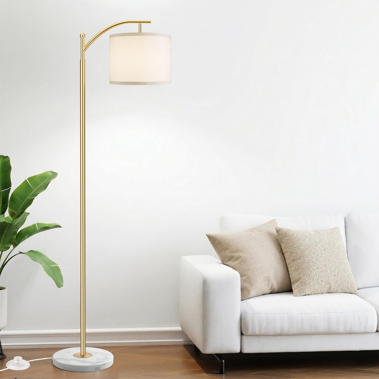Modern Gold Floor Lamp with Marble Base, Adjustable Linen Shade, 3 Color Tempera5