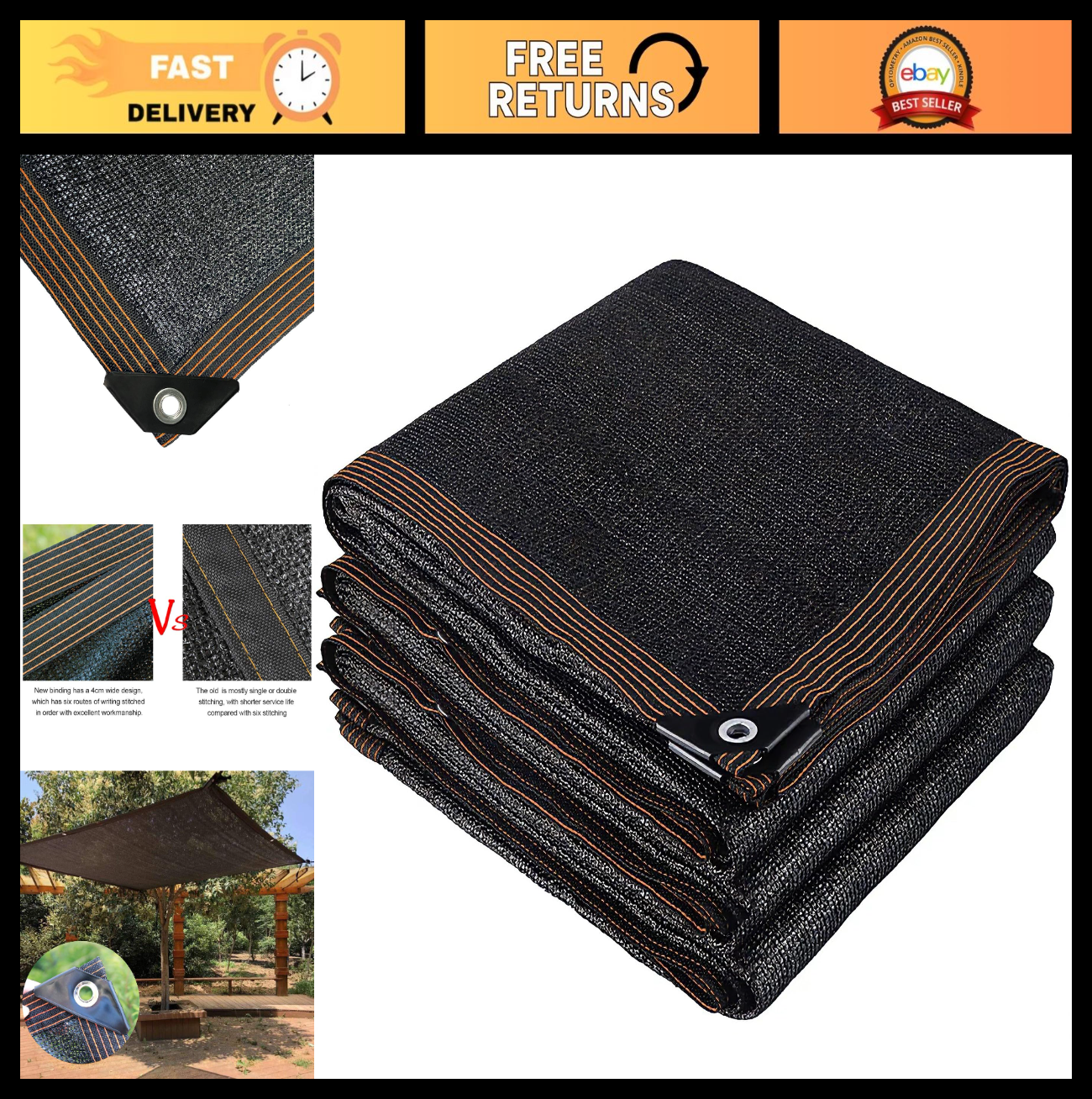 70% Black Shade Cloth 8x12 FT Durable Mesh Tarp with Grommets for Garden, Greenh0
