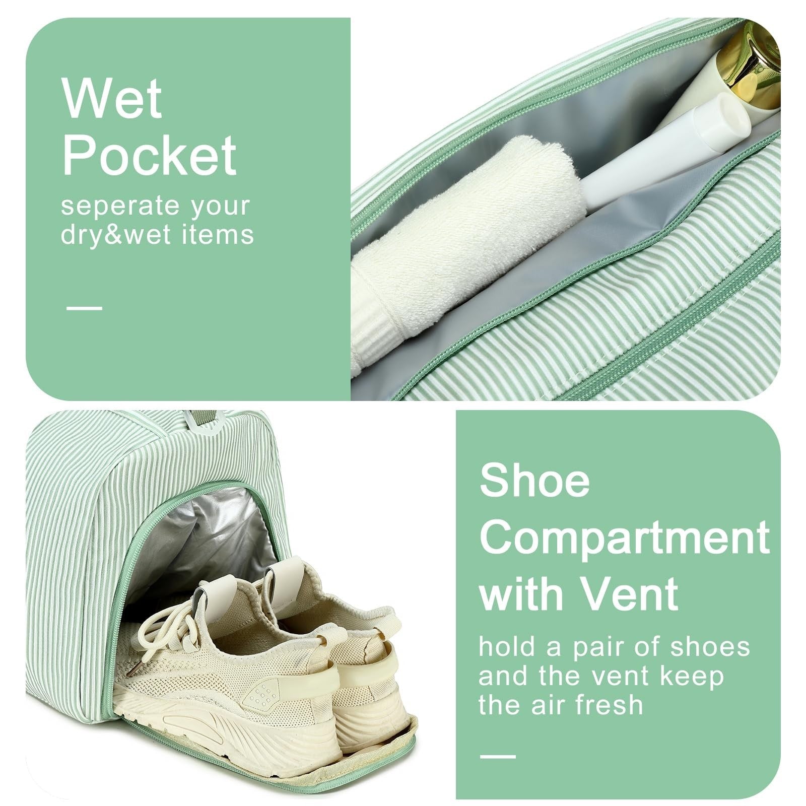 Cute Gym Duffle Bag for Girls - Waterproof Sports Overnight Bag with Shoe Compar3