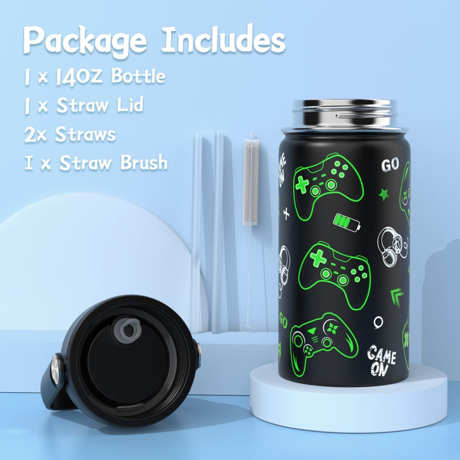 Luminous Gamer Backpack Set for Boys   6PCs with Insulated Water Bottle, Lunch B2