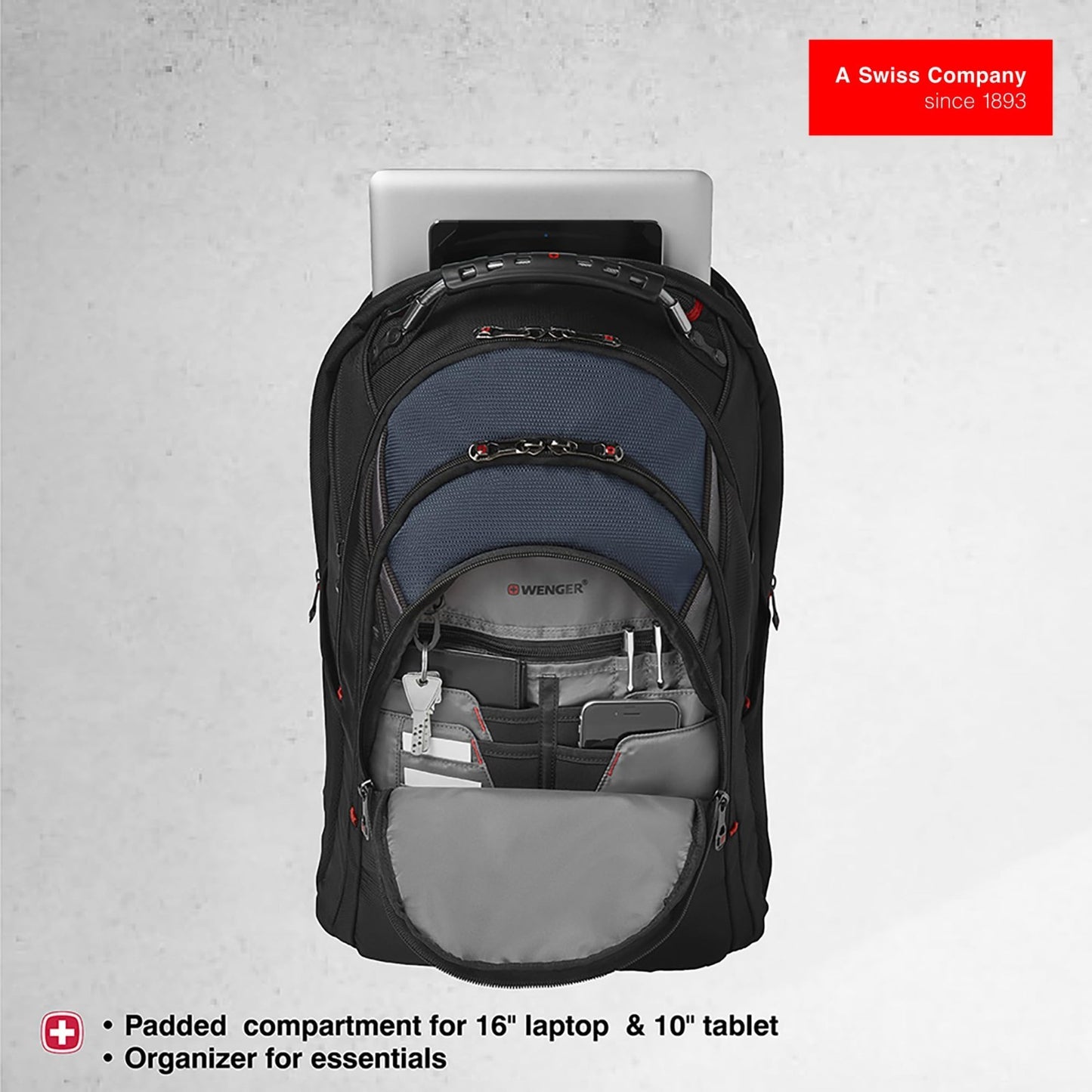 17" Laptop Backpack for Men & Women, Stylish Black/Gray/Blue Bag, Durable & Spac3