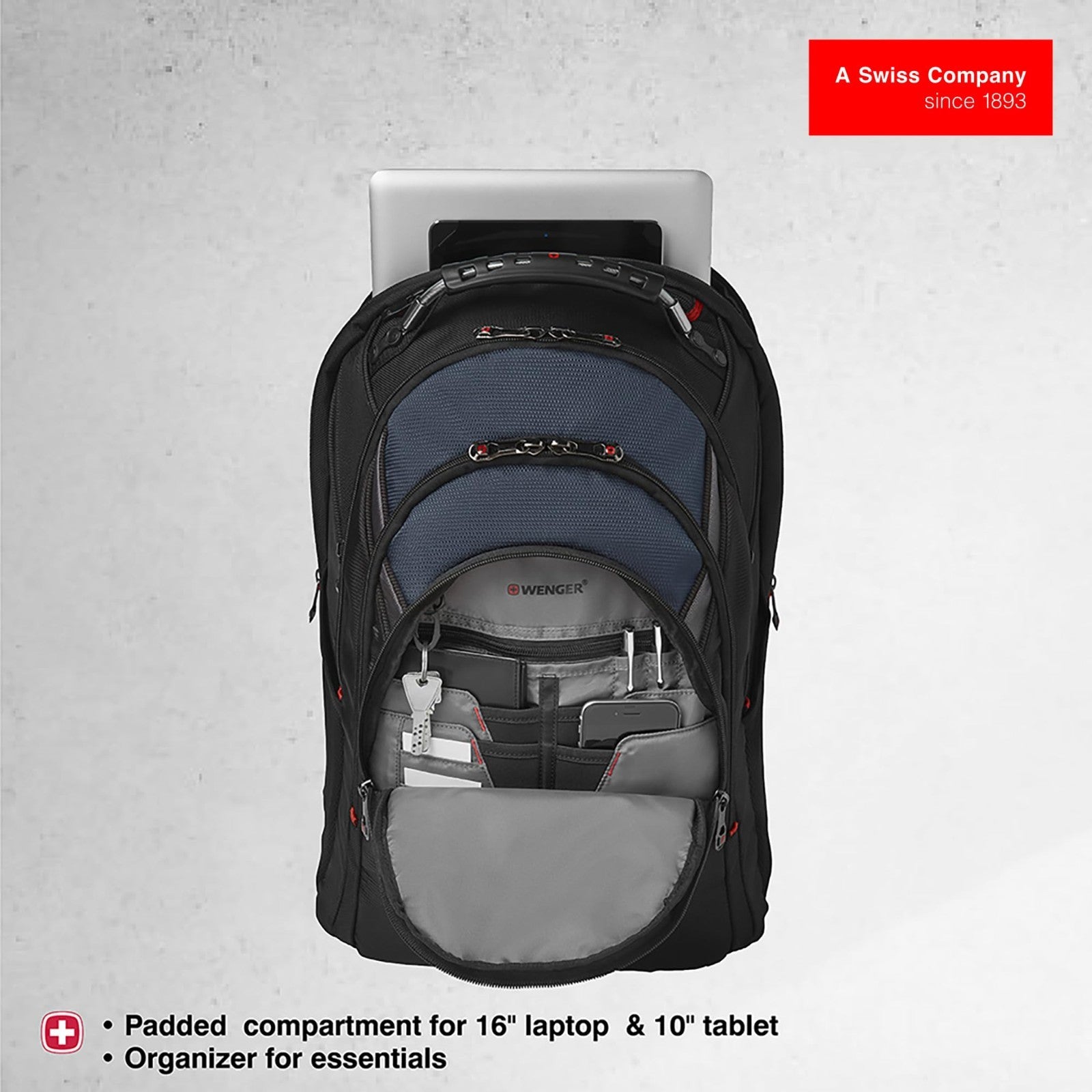 17" Laptop Backpack for Men & Women, Stylish Black/Gray/Blue Bag, Durable & Spac3