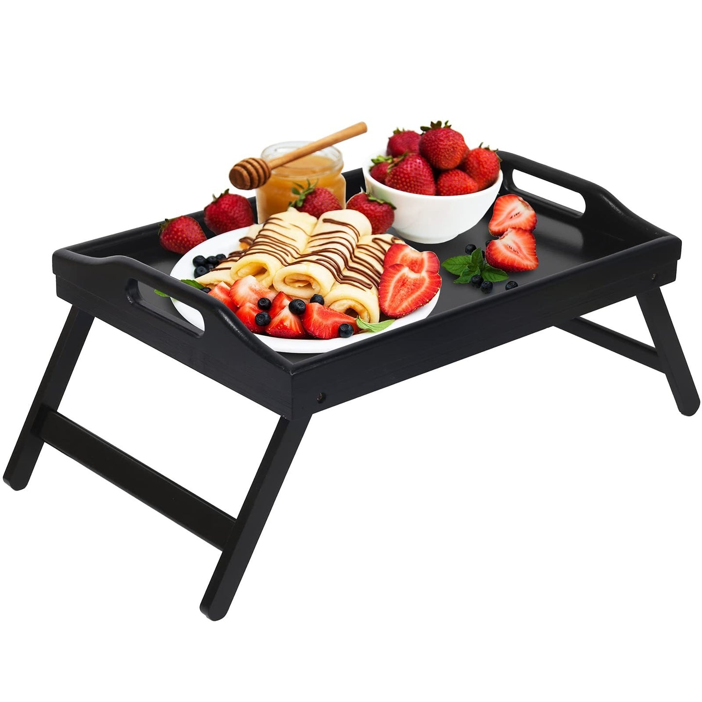 Folding Bed Tray Table with Handles - Bamboo Snack & Breakfast Serving Desk1