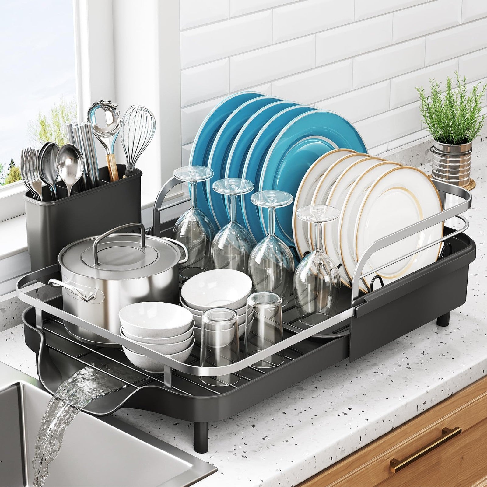 Expandable Dish Drying Rack for Kitchen Counter, Rust Resistant Stainless Steel,1