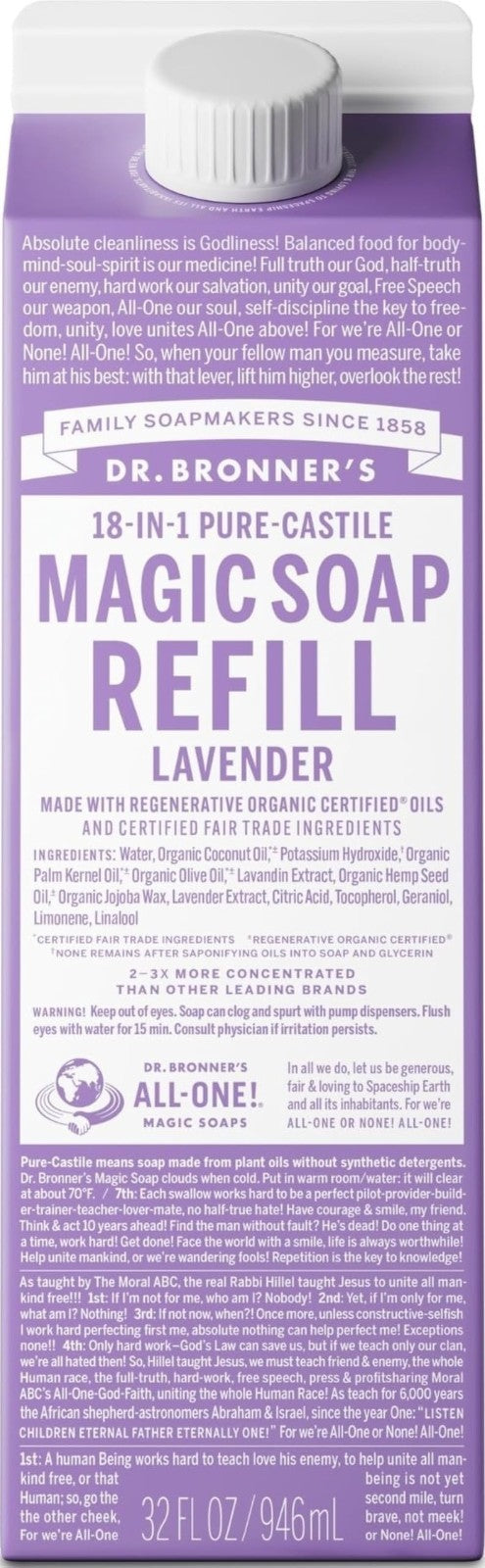 Pure-Castile Liquid Soap Refill - Lavender, 32oz - 18-in-1 Uses, Eco-Friendly, O1