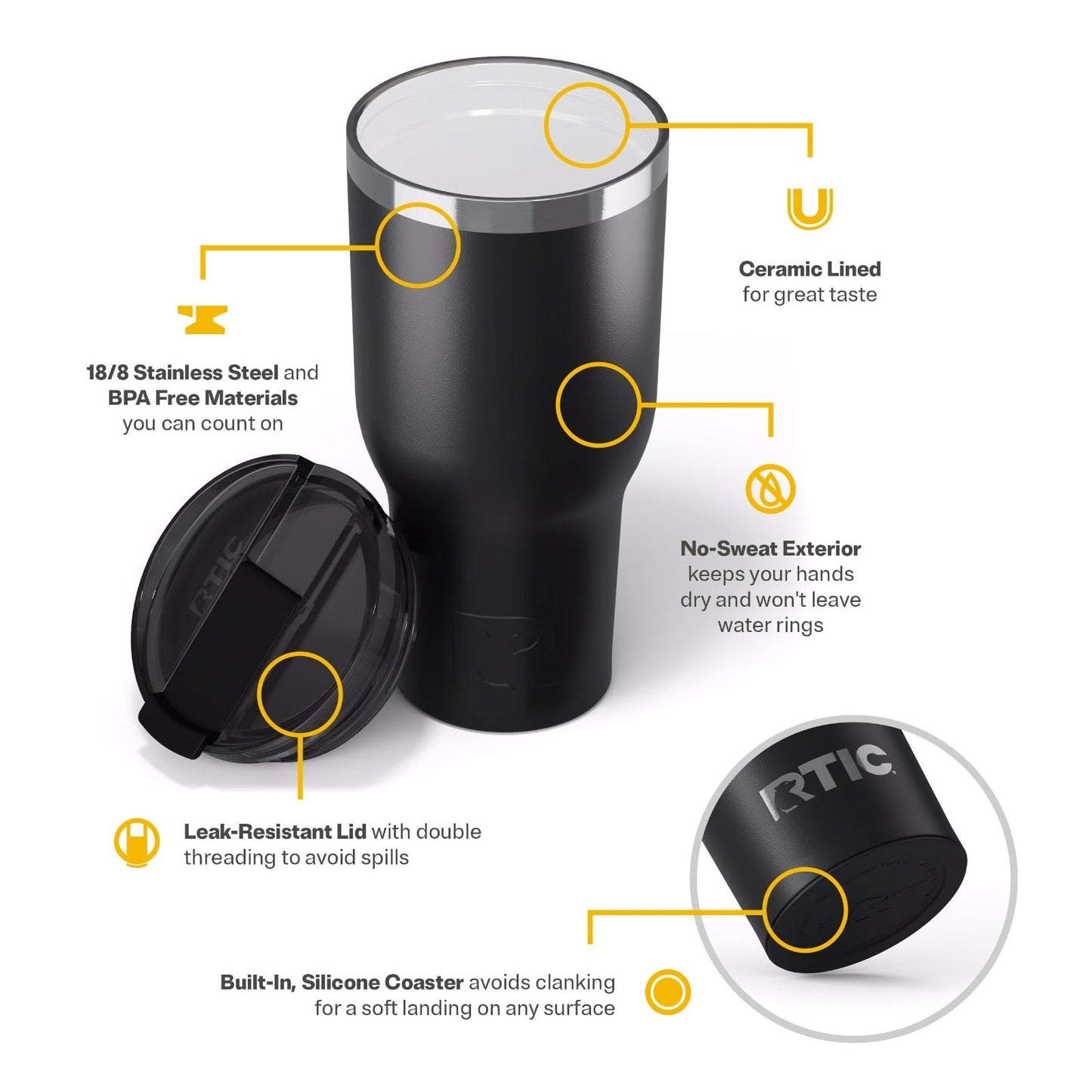 40oz Insulated Travel Tumbler with Lid, Ceramic Lined, Double Wall, Hot & Cold D4
